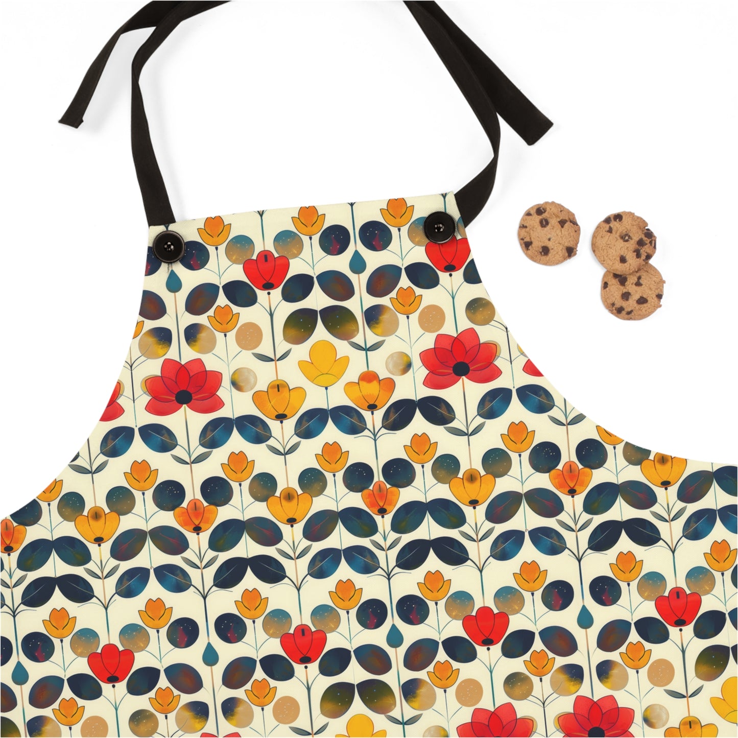 Whimsical Yellow, Red, and Blue Flower Design Kitchen Chef Apron