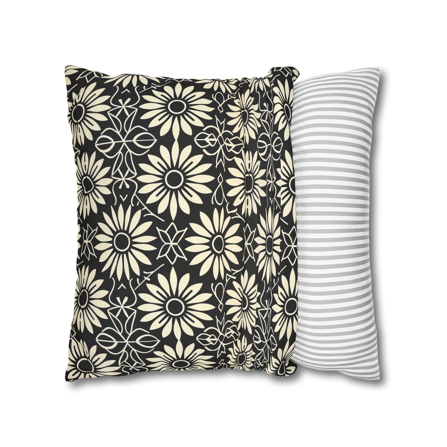 Classic Daisy Black and Off White Elegance Spun Polyester Square Pillowcase 4 Sizes