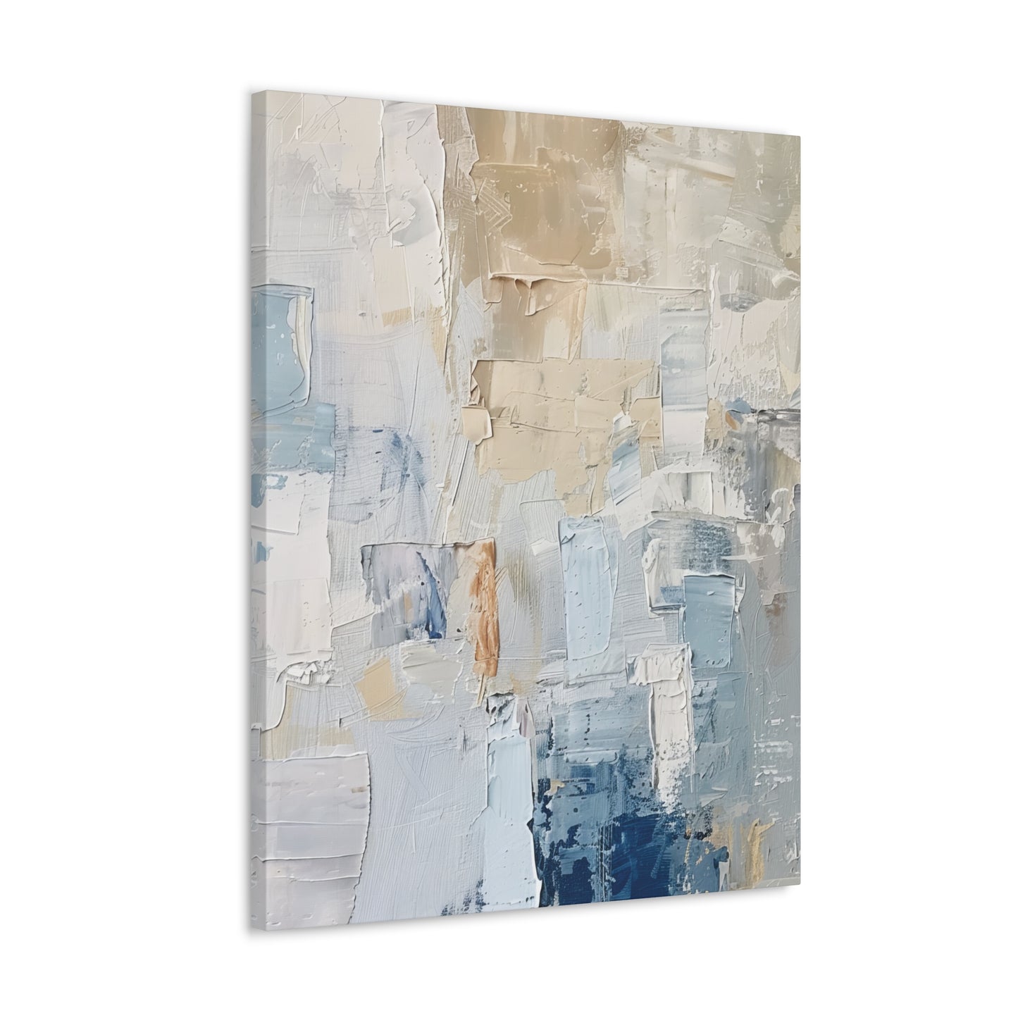 Bold Contrasts Abstract Tan, Grey and Blue Color Blocking with Heavy Strokes Print on Canvas Gallery - 13 Sizes