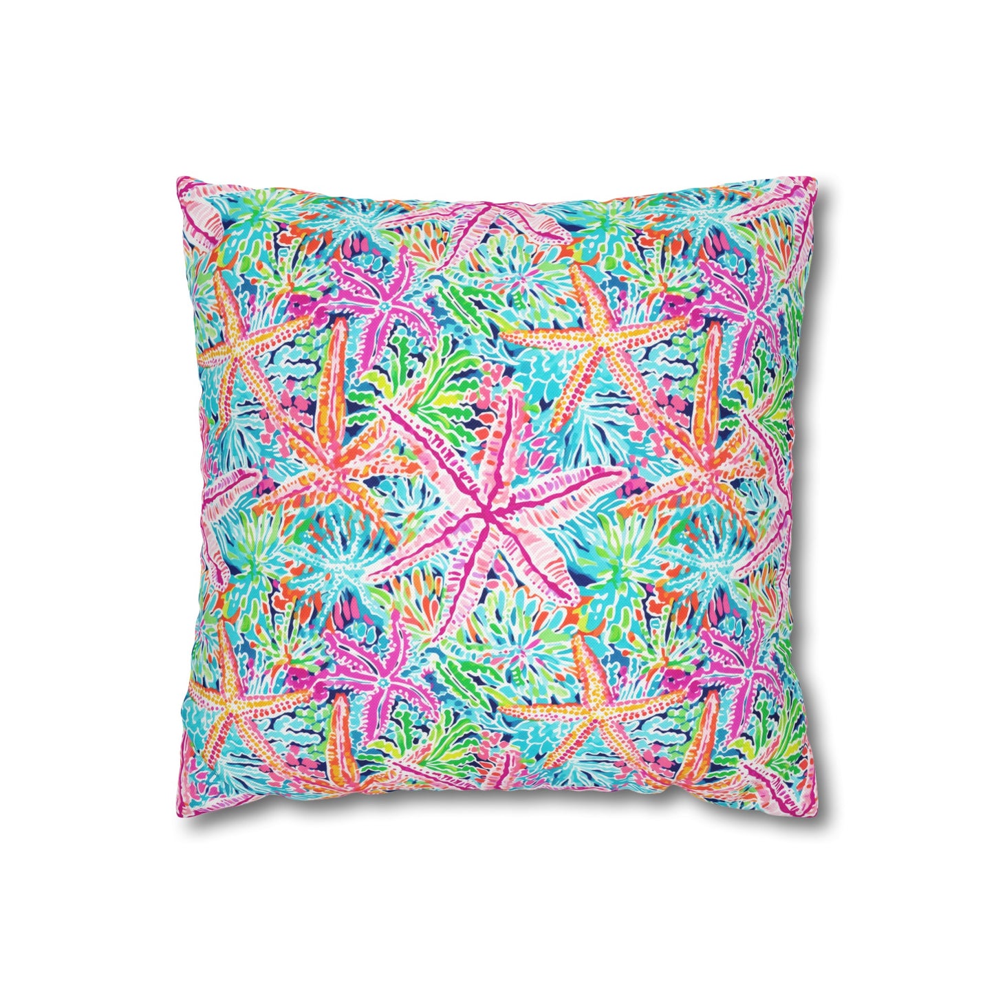 Oceanic Opulence: Vibrant Watercolor Starfish in a Sea of Color Spun Polyester Square Pillowcase 4 Sizes