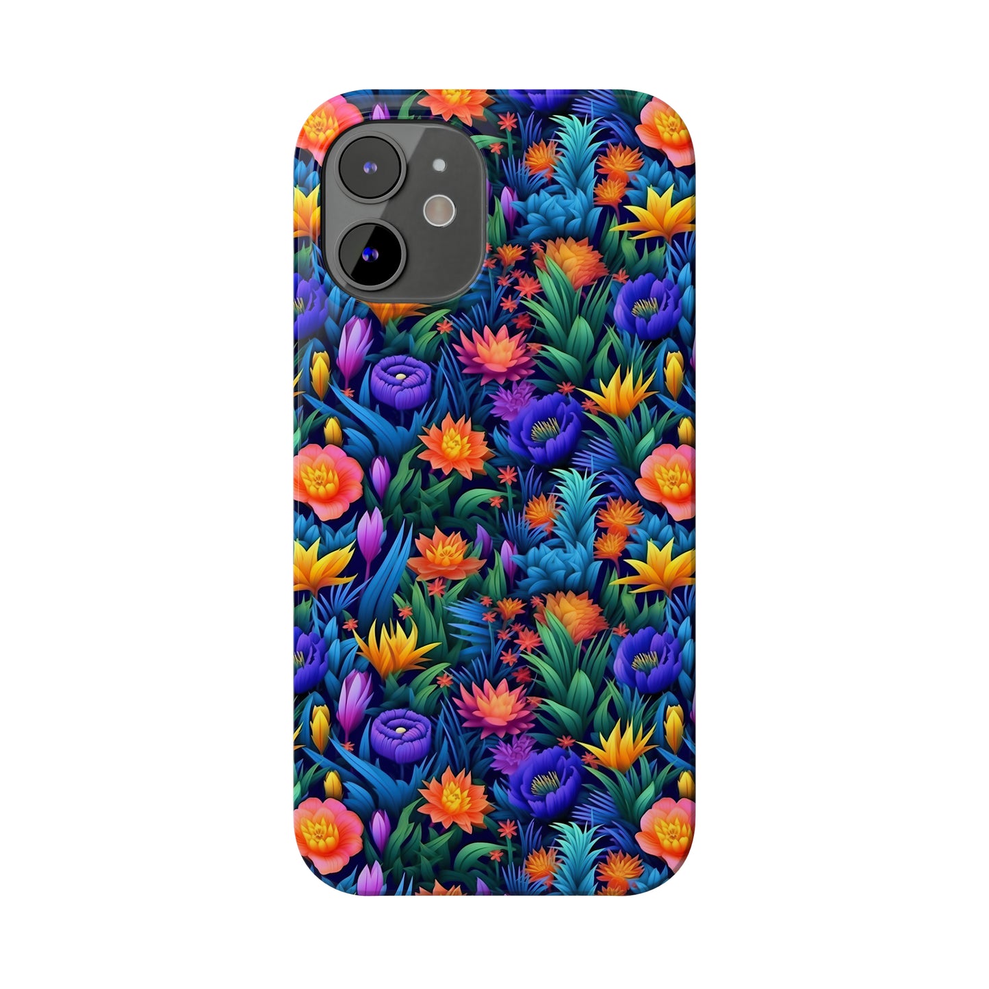 3D Tropical Bright Flowers Iphone 15-12 Slim Phone Case