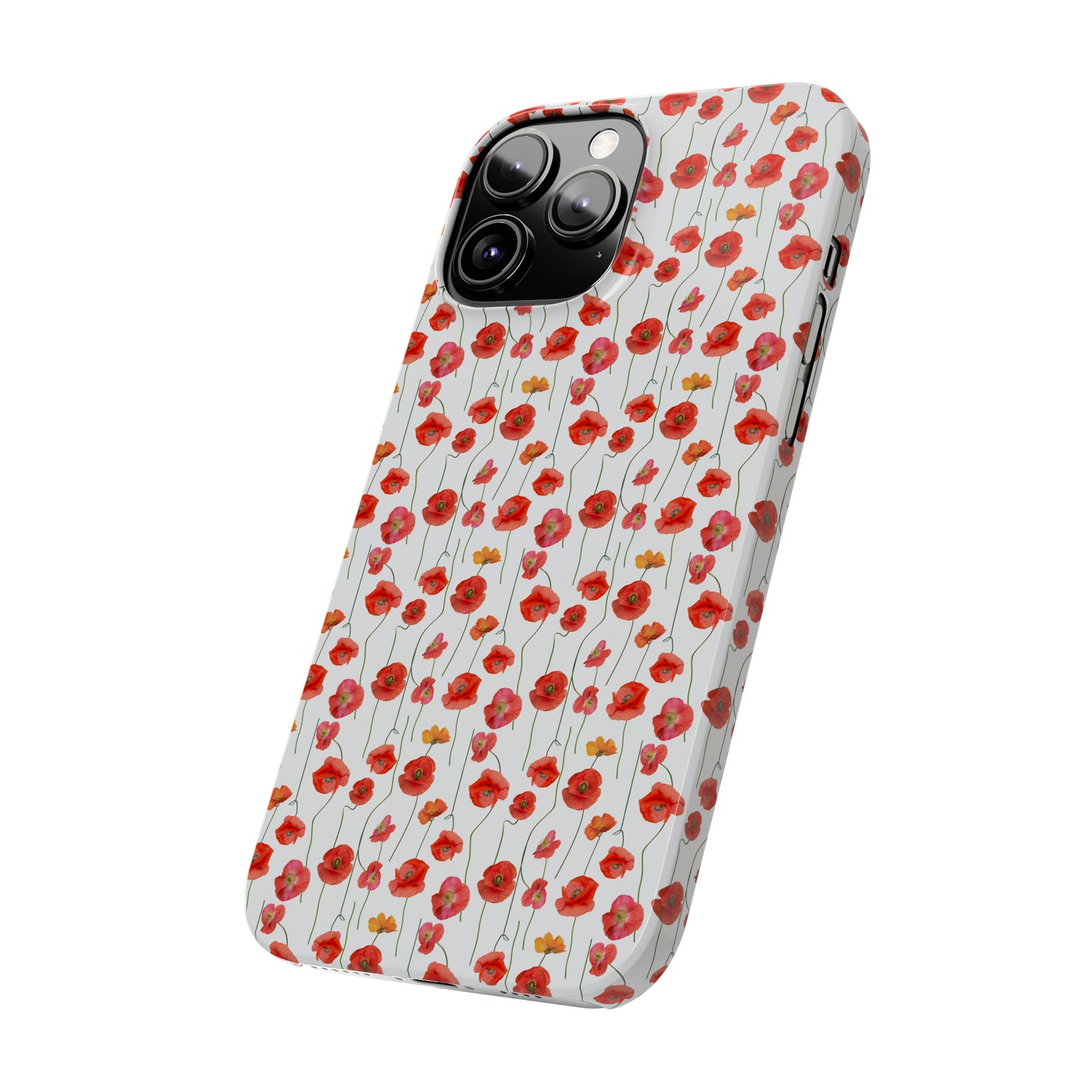 Vivid Elegance: Bright Red Poppies on a White Background Iphone 15-12 Slim Phone Case