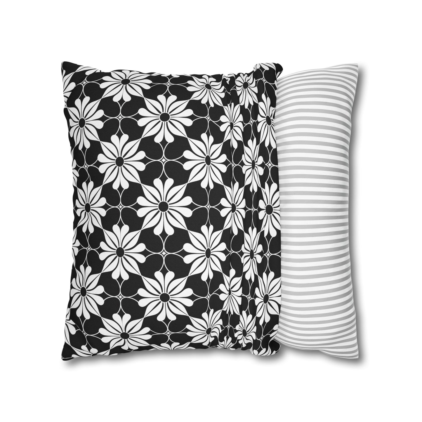 Retro Chic Monochrome Floral Geometric Flowers Spun Polyester Square Pillowcase 4 Sizes