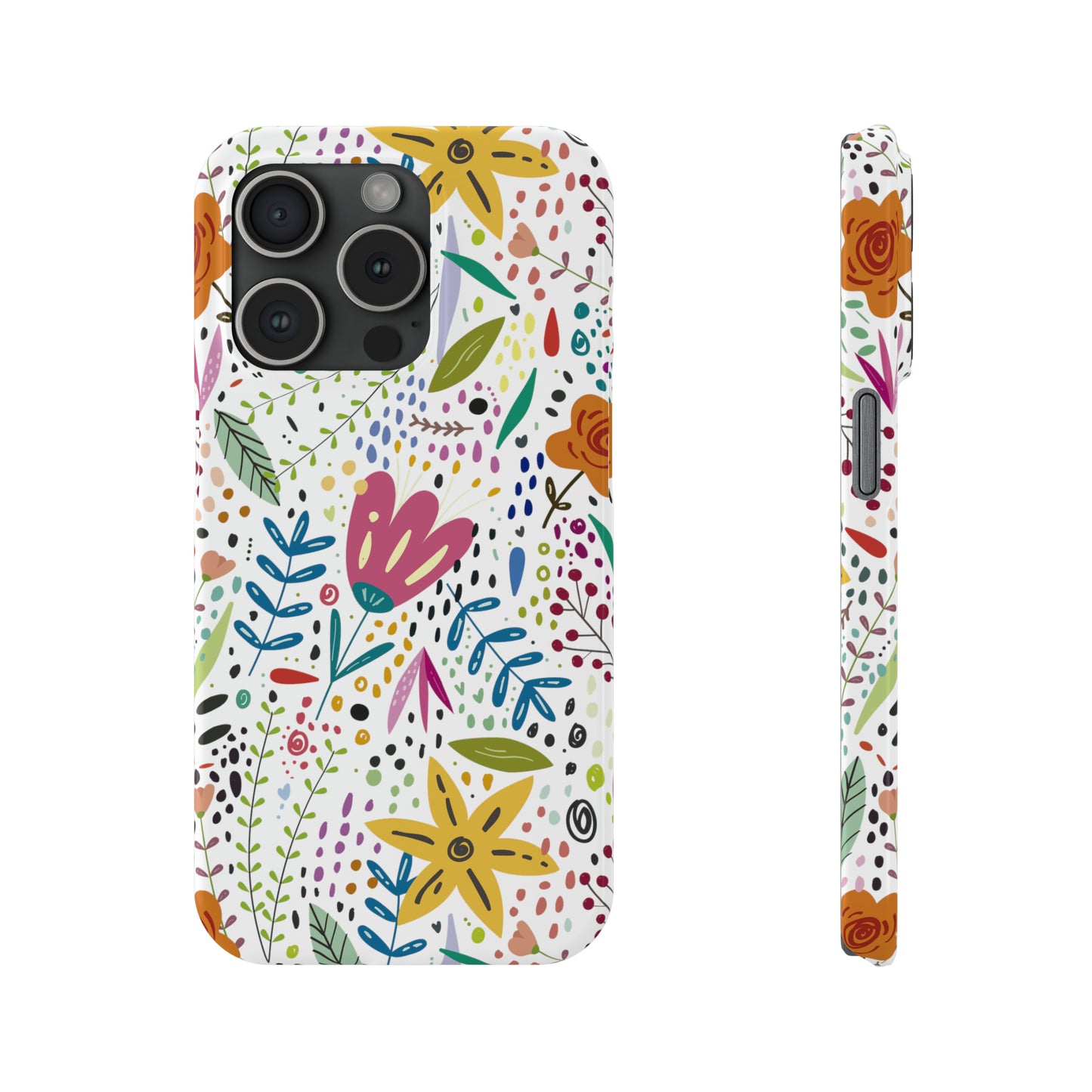 Springtime Splendor: Hand-Drawn Flowers Bursting with Vibrant Colors Design Iphone 15-12 Slim Phone Case