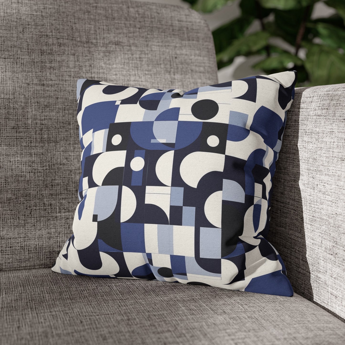 Navy Blue and White Mid-Century Modern Design Spun Polyester Square Pillowcase 4 Sizes