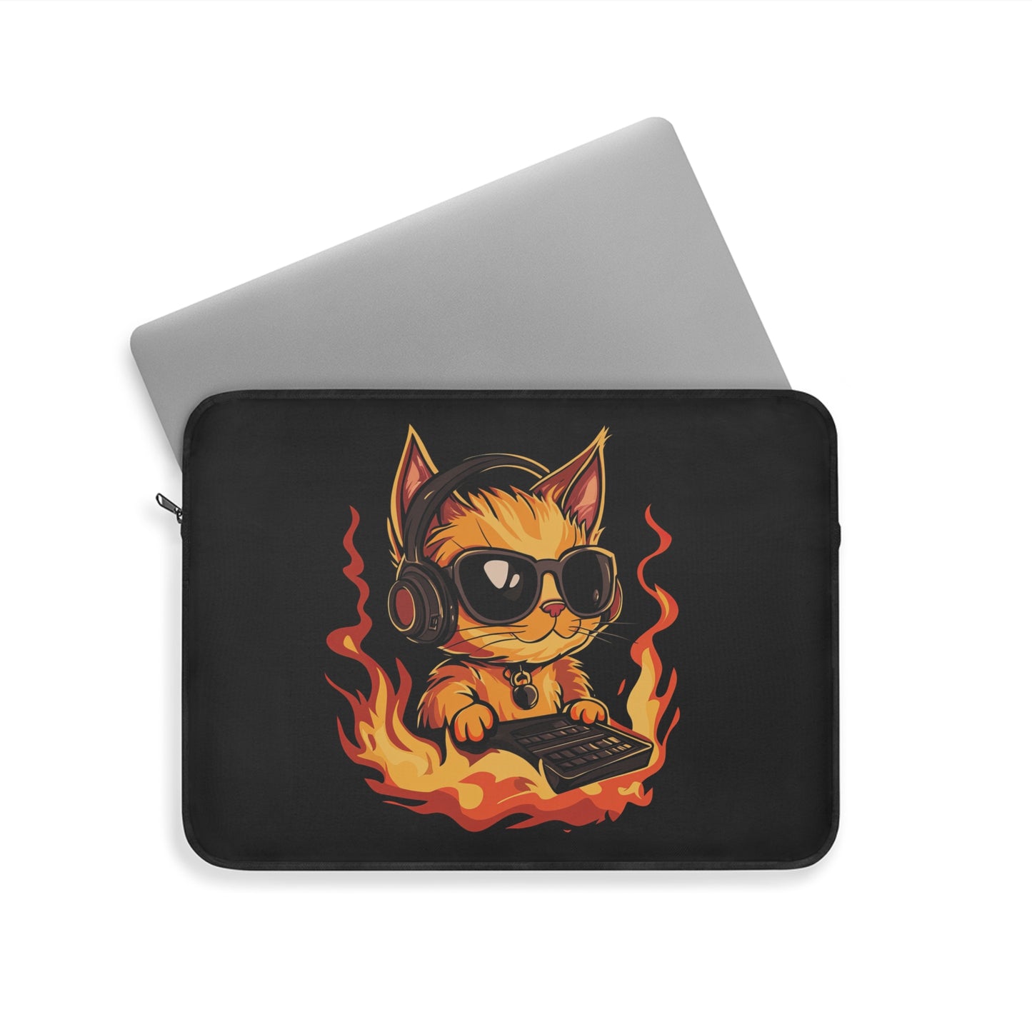 Fire Beats DJ Kitten on the Mix  Laptop or Ipad Protective Sleeve 3 Sizes Available