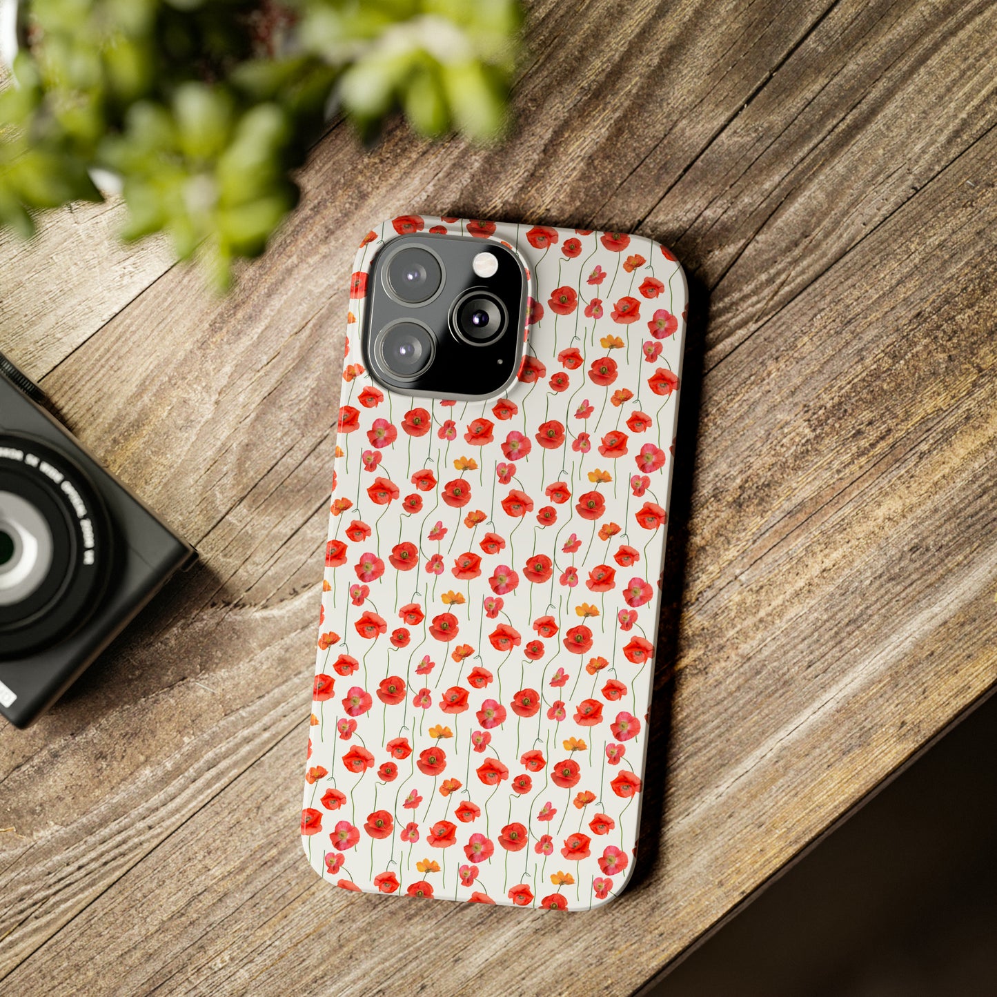 Vivid Elegance: Bright Red Poppies on a White Background Iphone 15-12 Slim Phone Case