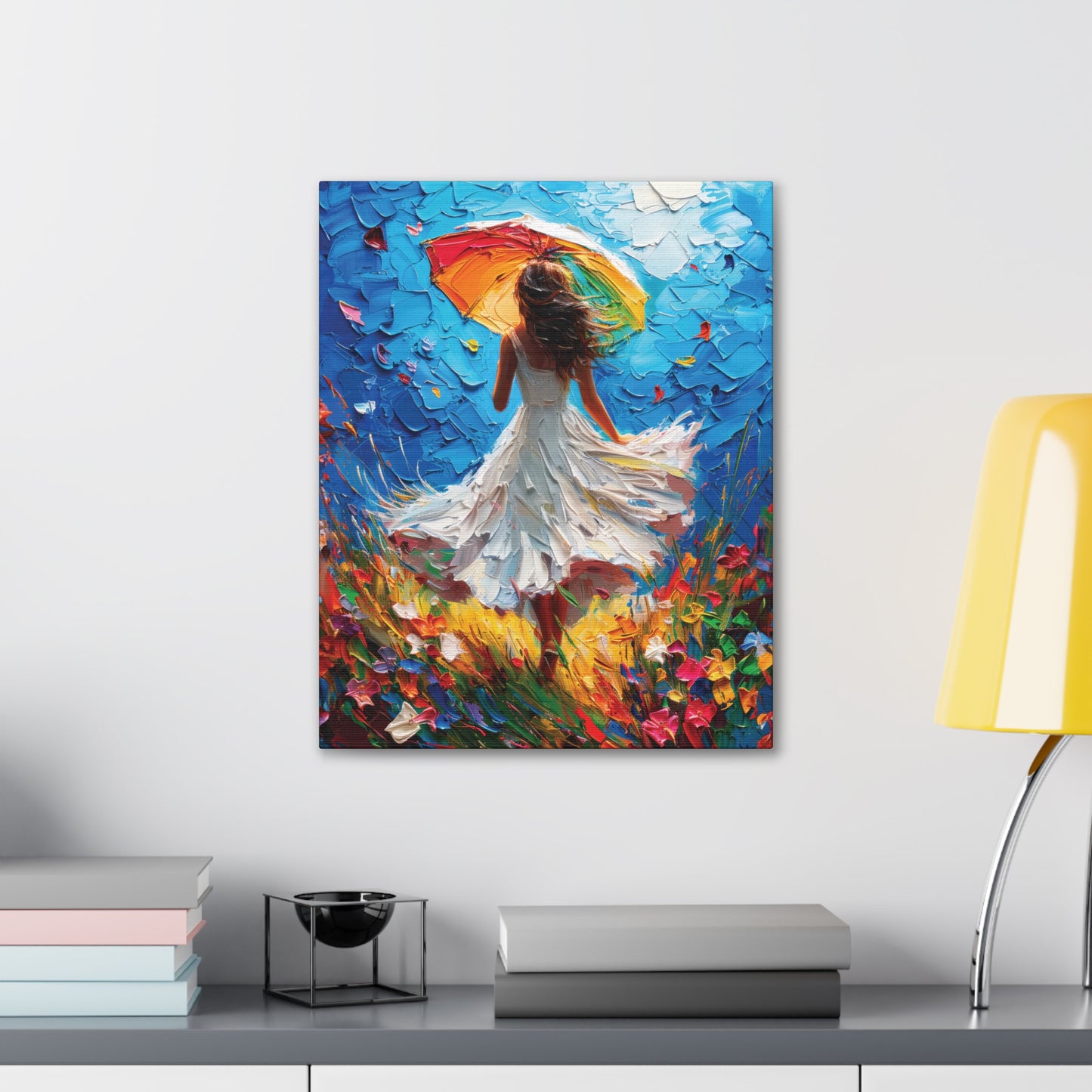 Spring Storm with Women Dancing in Field of Vibrant Spring Flowers Oil Painting Print on Canvas Gallery - 12 Sizes