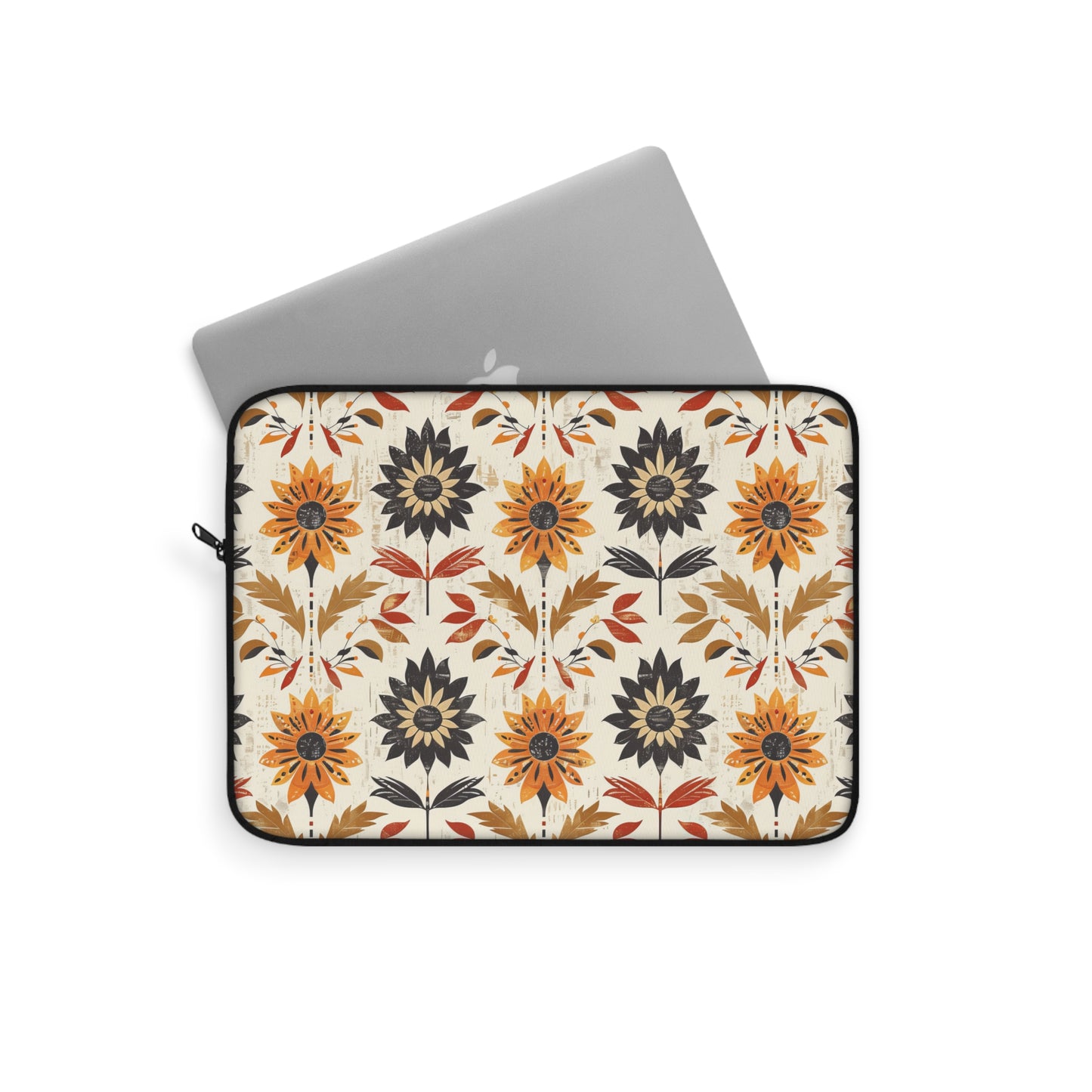 Autumn-Inspired Bohemian Floral Pattern Burnt Orange, Deep Brown and Creamy Beige Laptop or Ipad Protective Sleeve 3 Sizes Available