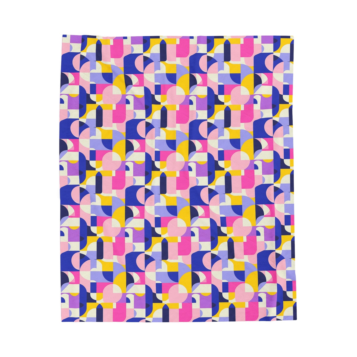 Vibrant Pink, Blue Yellow Color Block Geometric Shapes Velveteen Plush Blanket 3 Sizes