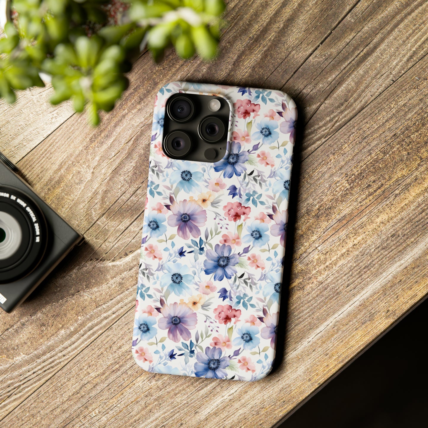 Pastel Pink Purple and Blue Watercolor Flowers Iphone 15-12 Slim Phone Case