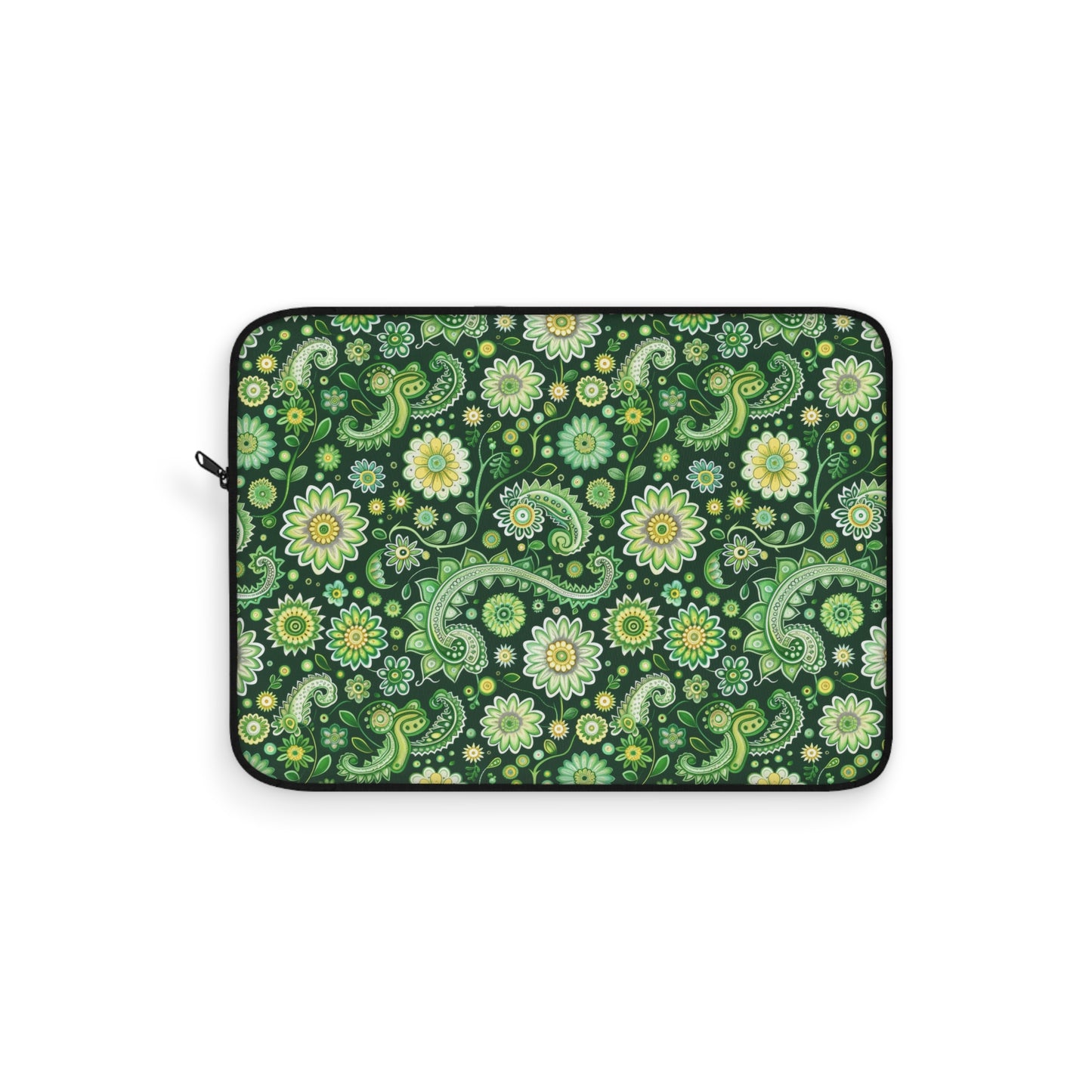 Emerald Oasis in Lush Paisley and Floral Mandala in Soothing Green Tones Laptop or Ipad Protective Sleeve 3 Sizes Available