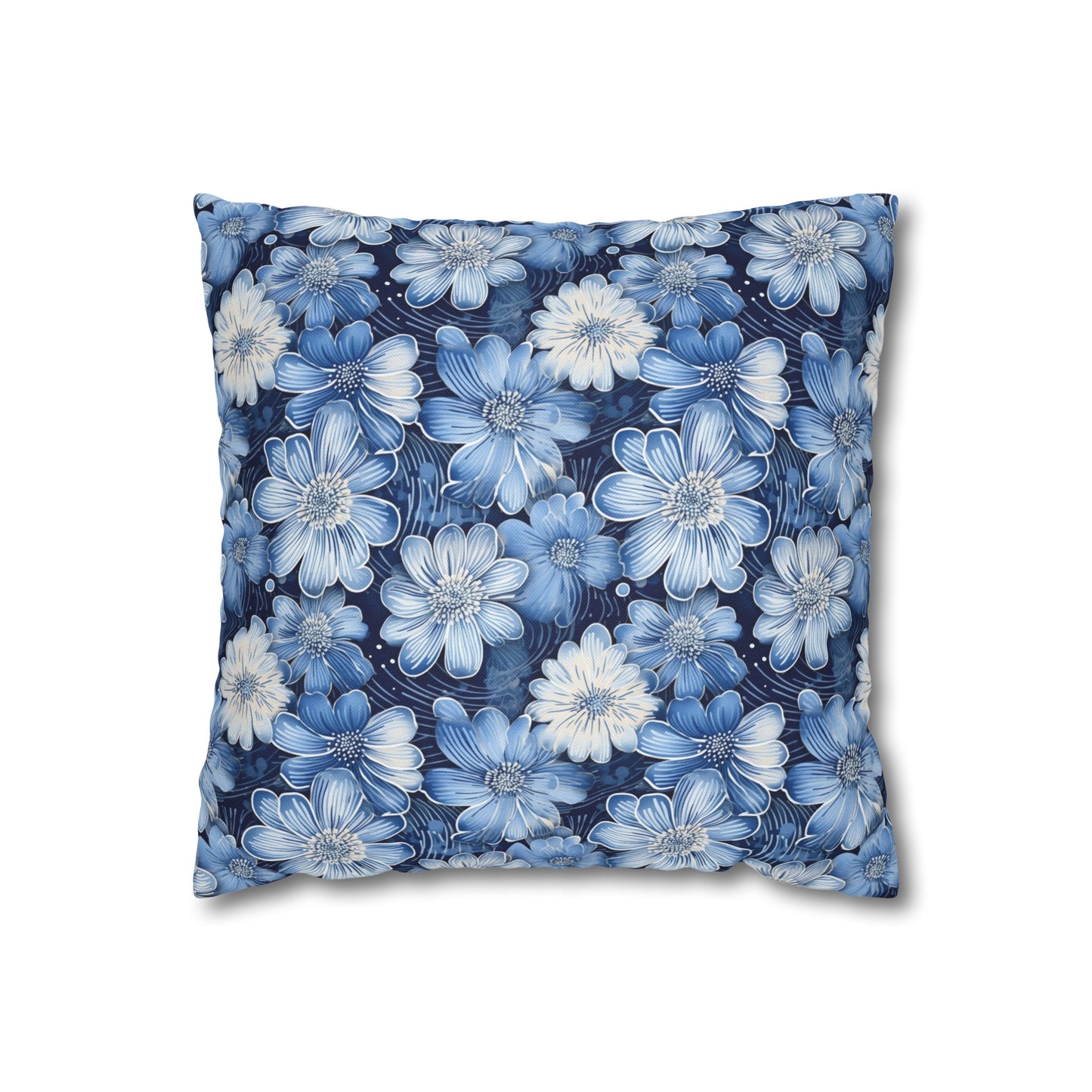 Watercolor Blossom in Blue and White Spun Polyester Square Pillowcase 4 Sizes