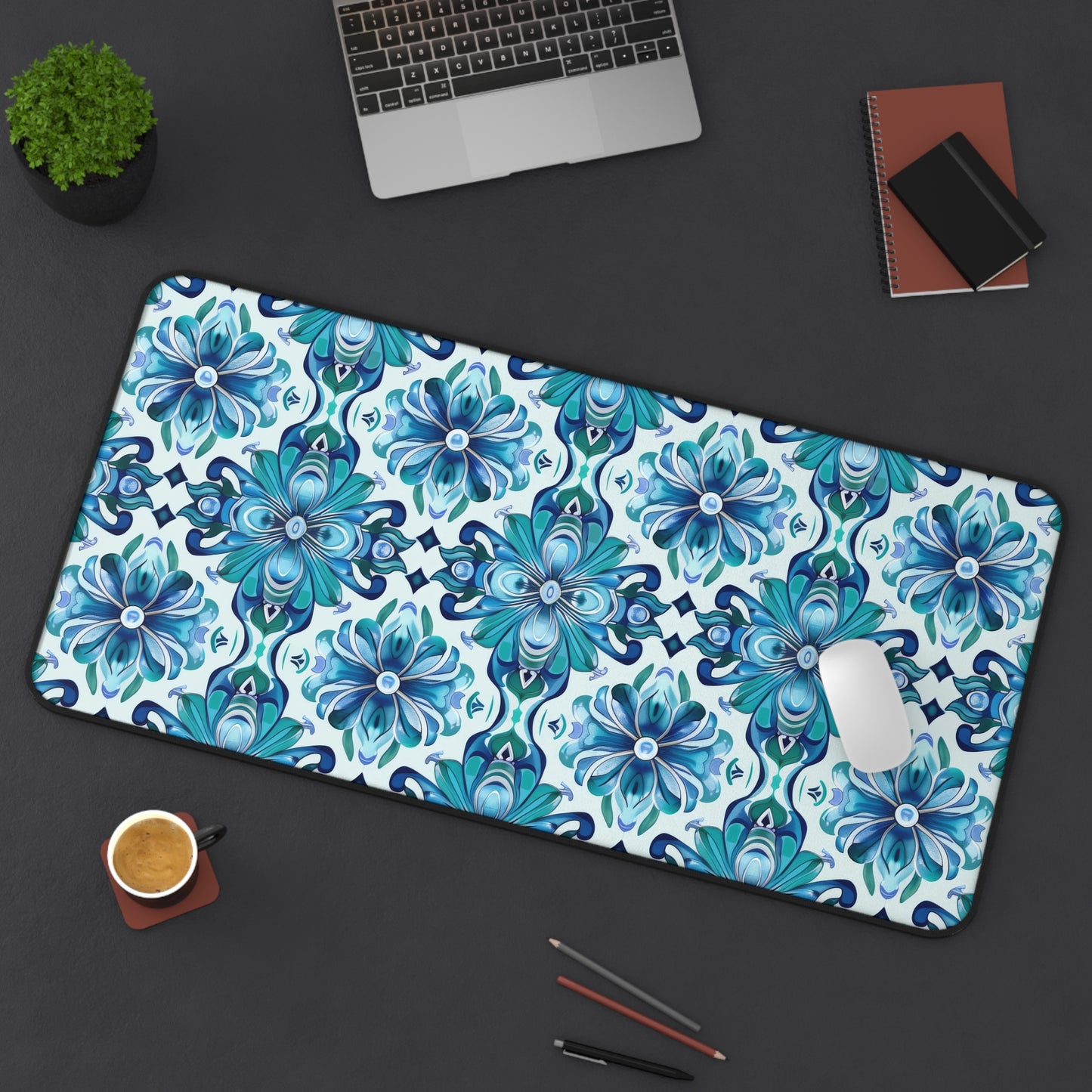 Majestic Florals in A Lush Array of Teal and Blue Blossoms Gaming Mouse Pad  Desk Mat  - 3 Sizes