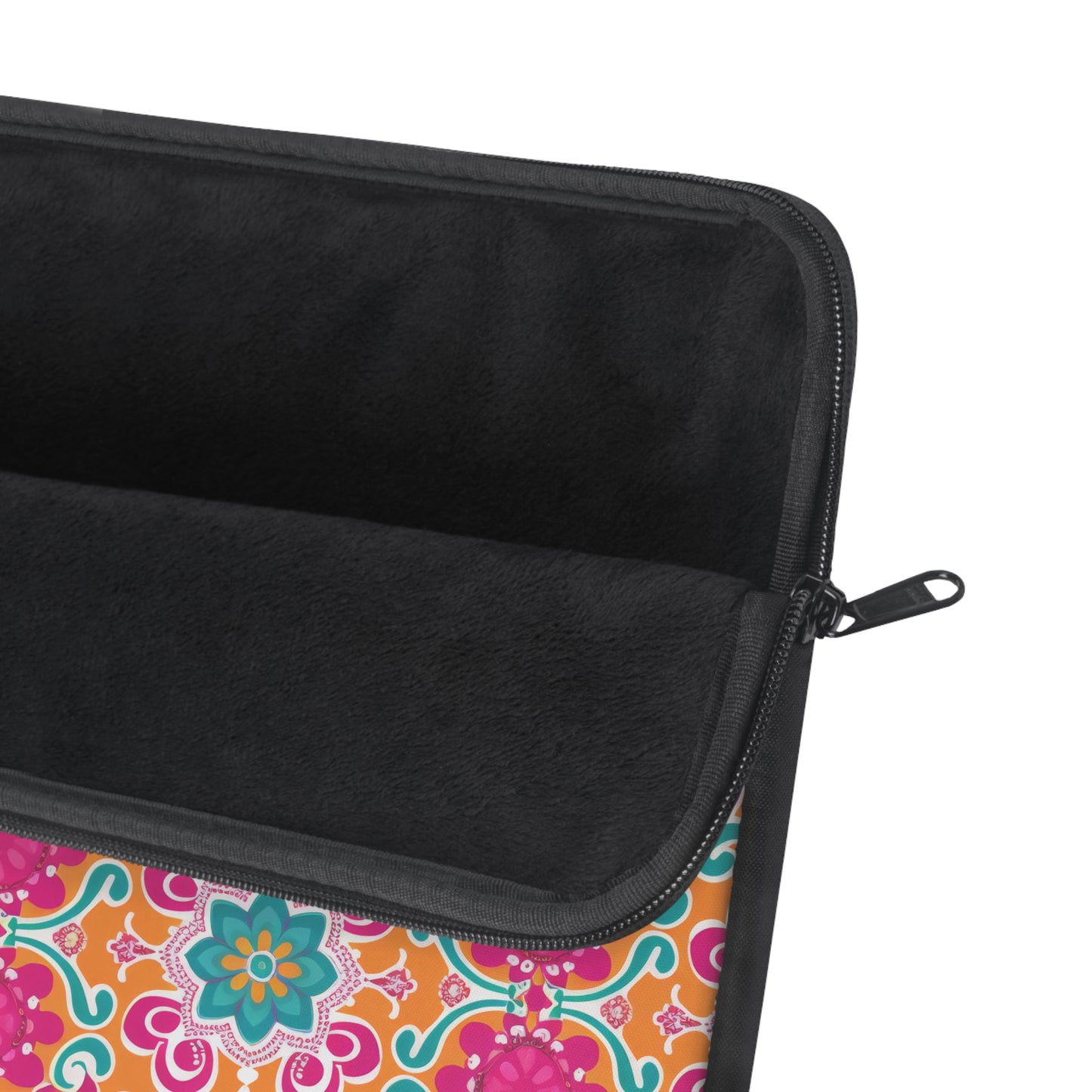 Kaleidoscope of Warm Tangerine, Lush Teal, and Lively Pink Blooms Laptop or Ipad Protective Sleeve 3 Sizes Available