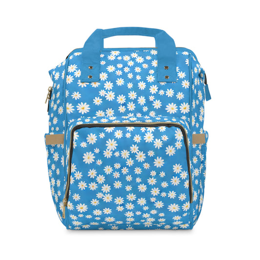 Skys Whisper: Tiny White Daisies on a Serene Blue Multifunctional Diaper Backpack