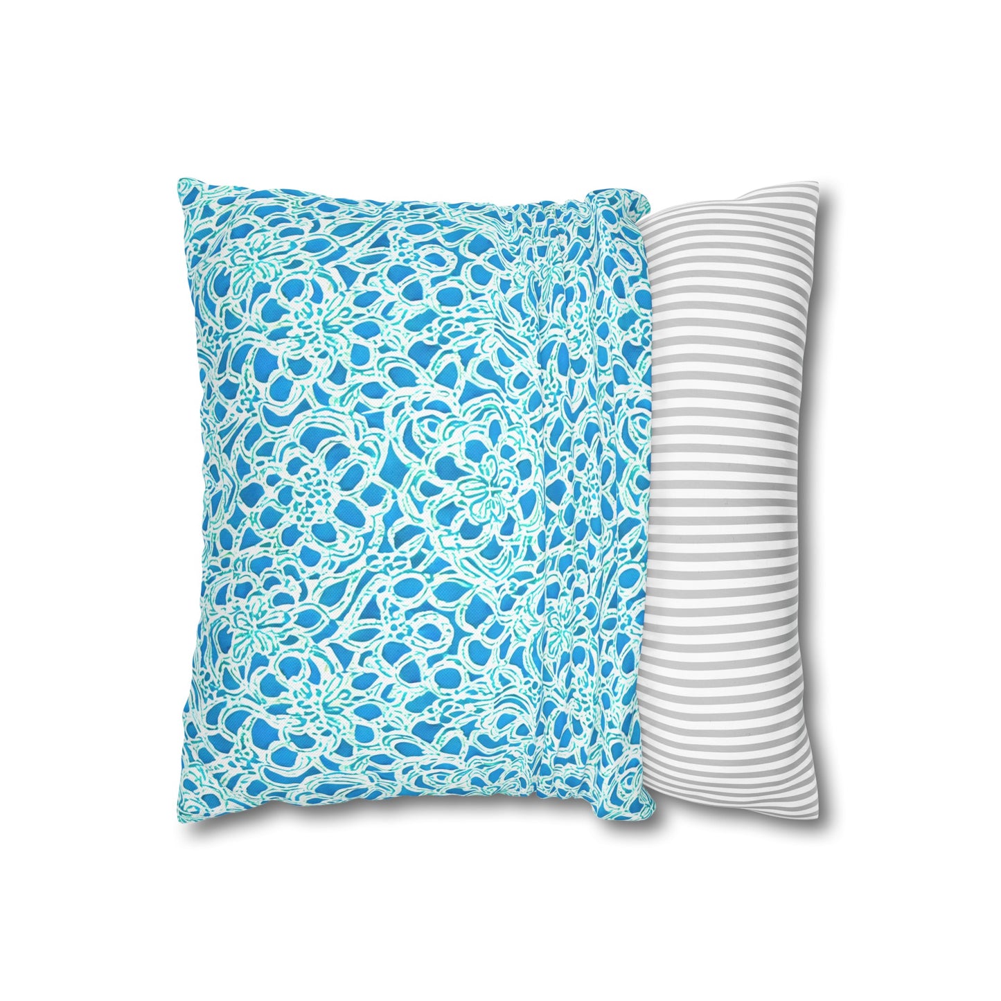 Luminous Swirls: Abstract Watercolor Floral Patterns in Lime Green and Blue Spun Polyester Square Pillowcase 4 Sizes