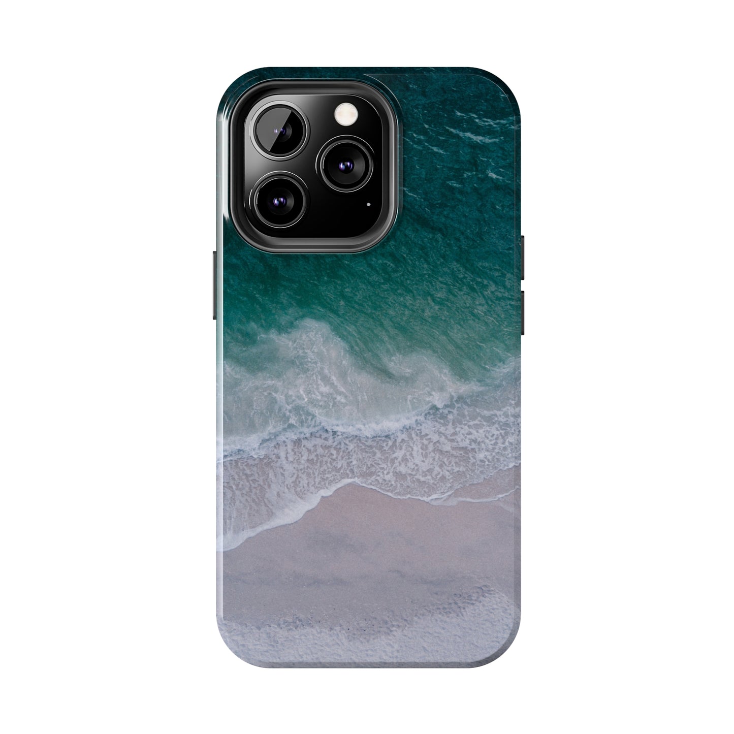 Ocean's Embrace: Deep Green Waters with White Waves Crashing onto the Beach Design Iphone Tough Phone Case