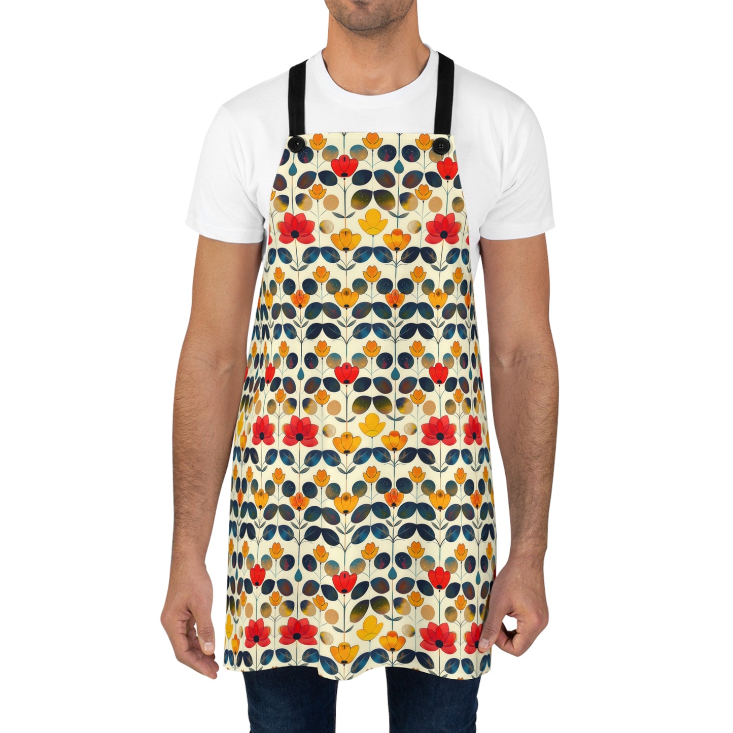 Whimsical Yellow, Red, and Blue Flower Design Kitchen Chef Apron