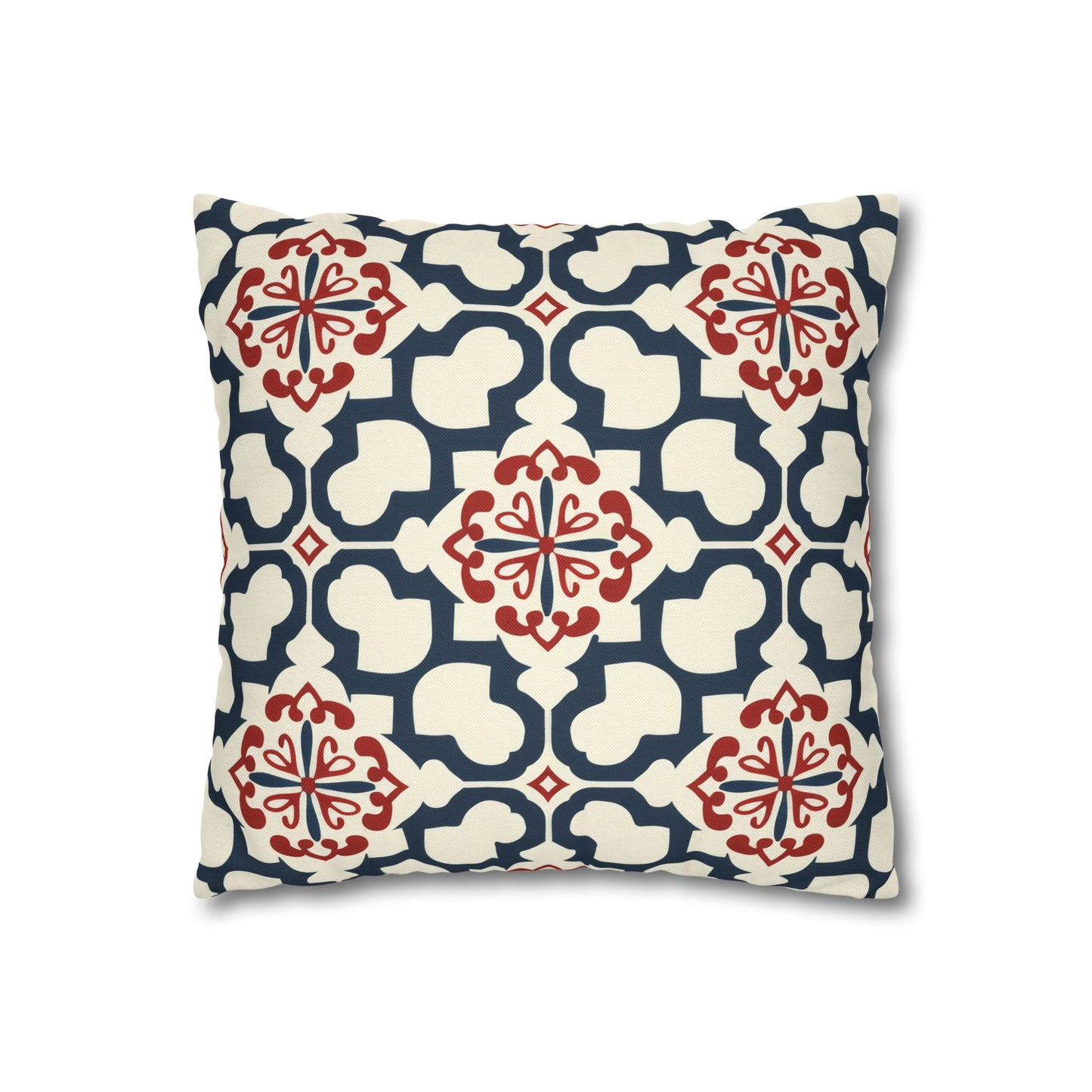 Traditional Korean Elegance in Bold Red and Navy Geometric Tile Pattern Spun Polyester Square Pillowcase 4 Sizes