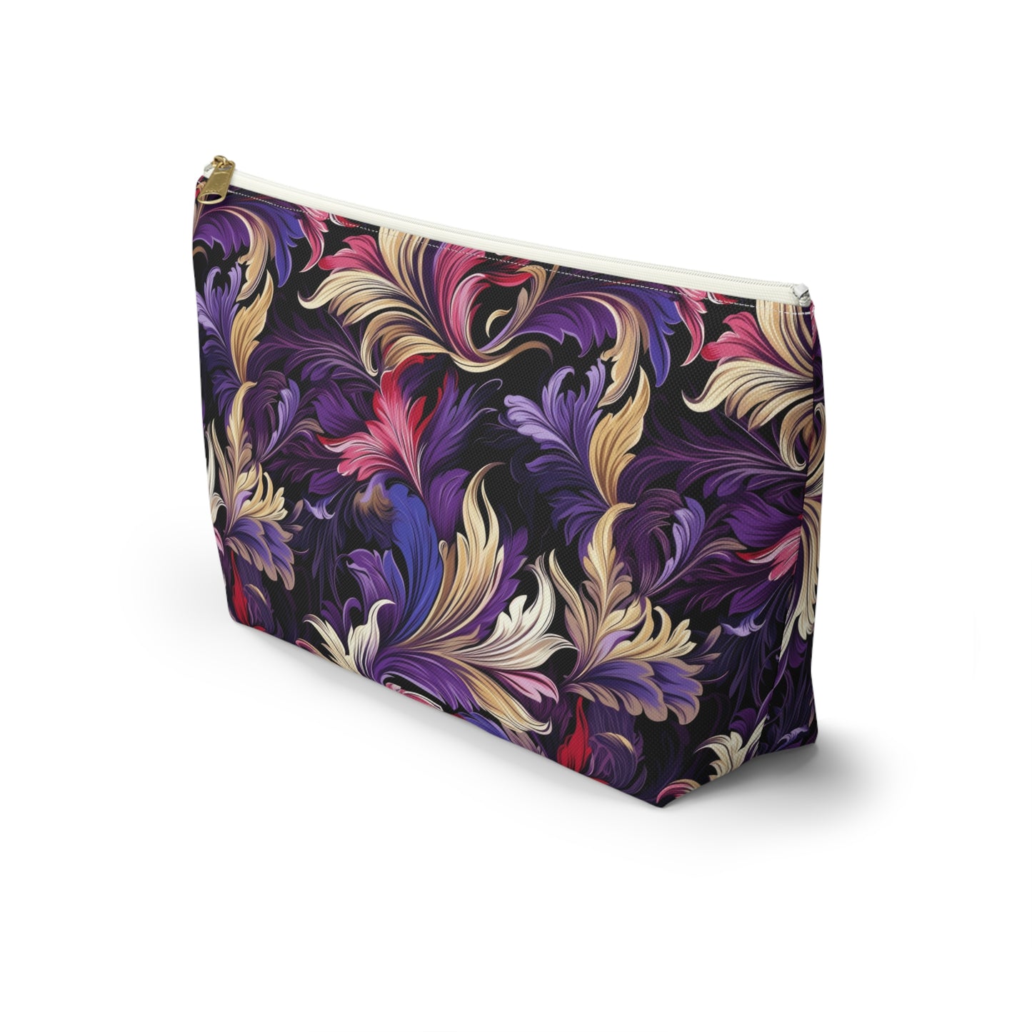 Purple, Gold & Pink Floral Swirls of Foliage Design - Makeup & Accessory Bag 2 Sizes