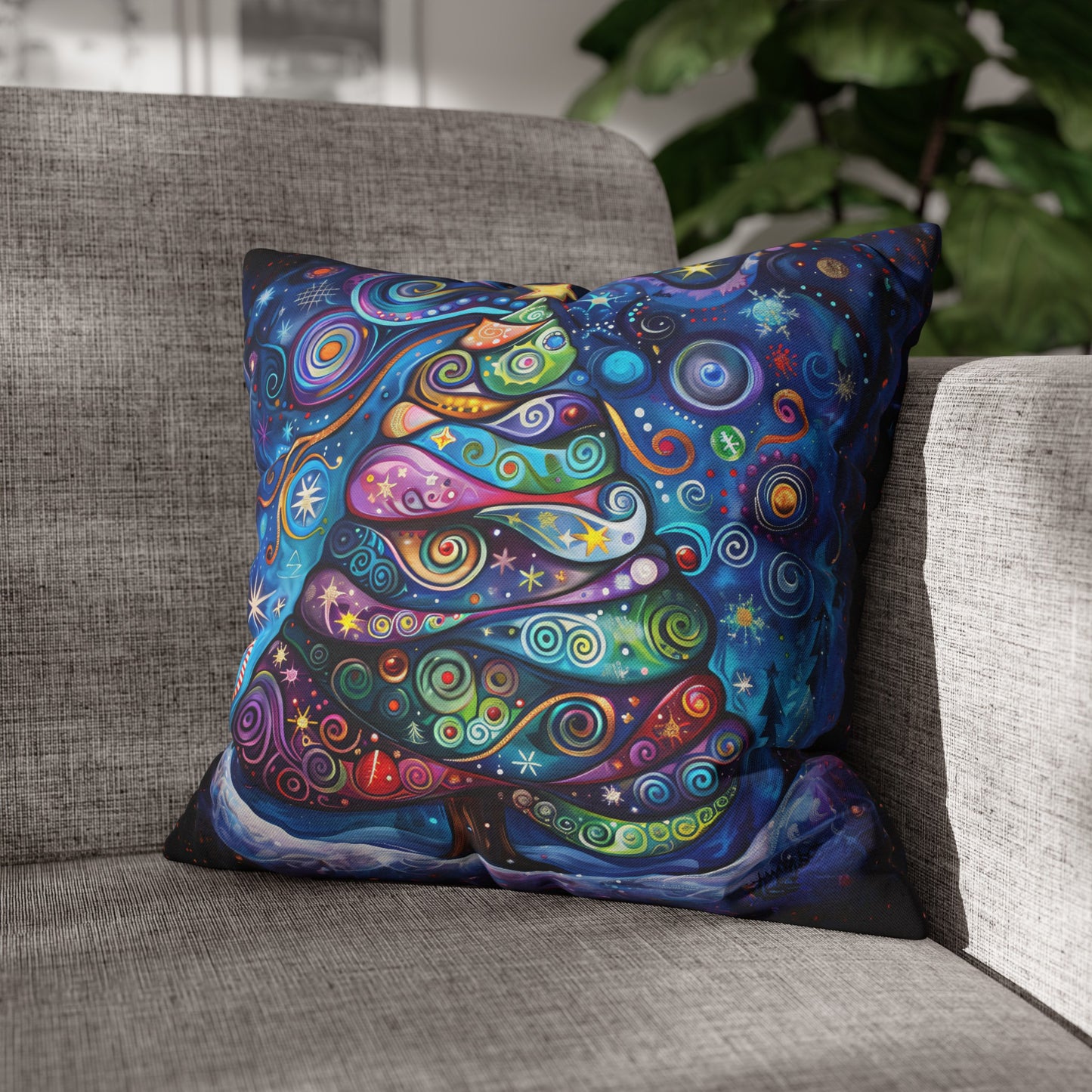 Vibrant Abstract Patchwork Christmas Tree Illuminating the Season Spun Polyester Square Pillowcase 4 Sizes