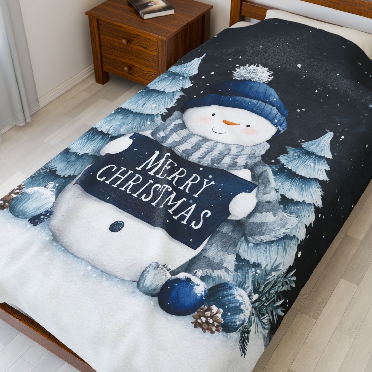 Snowman Merry Christmas Velveteen Plush Blanket 3 Sizes