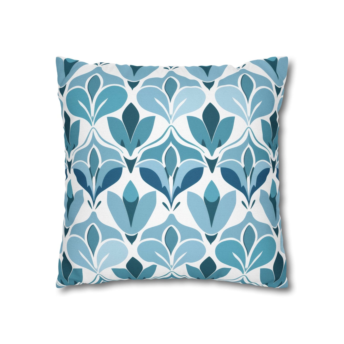 Elegant Floral Pattern in Shades of Aqua and Teal, Forming Graceful Botanical Motifs Spun Polyester Square Pillowcase 4 Sizes