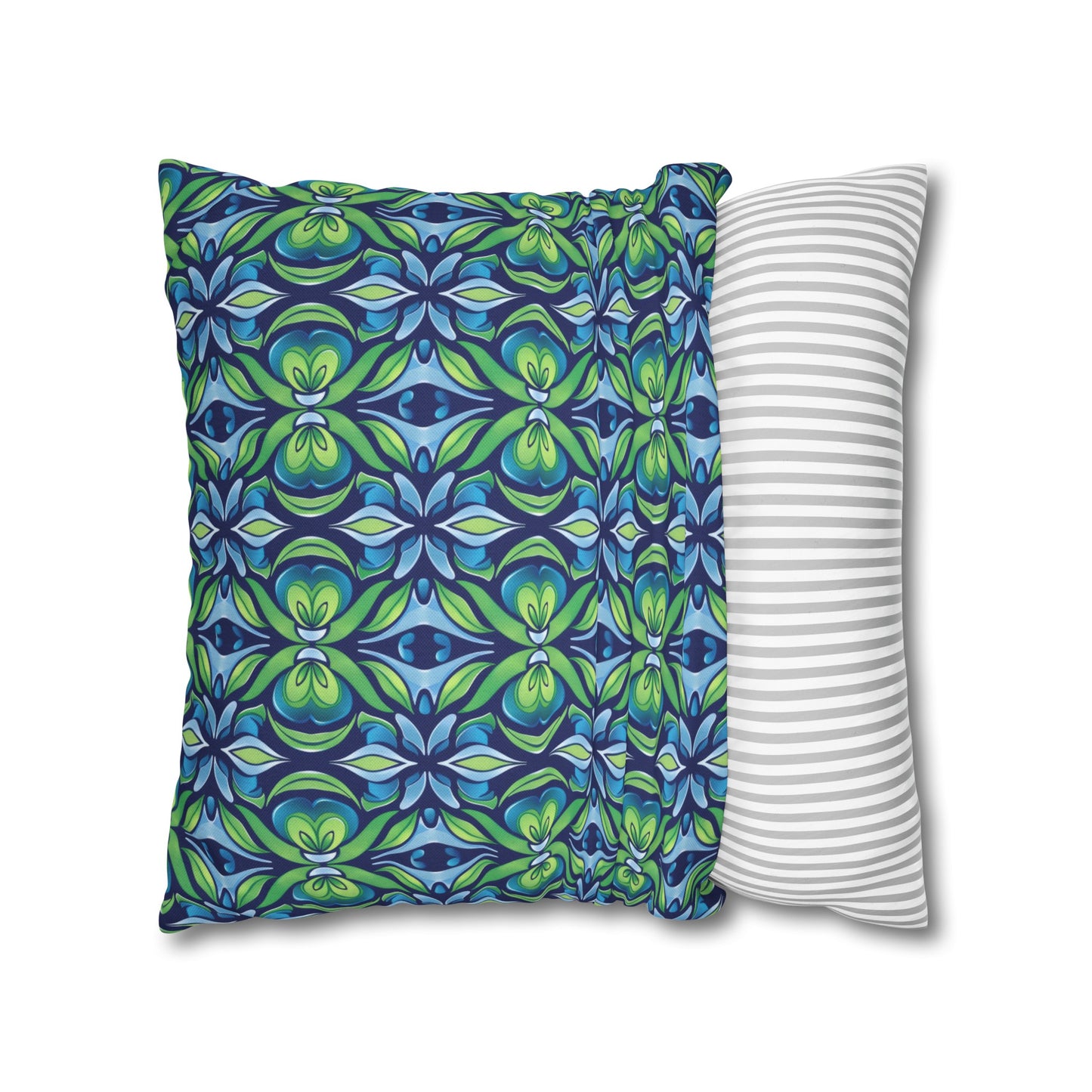 Retro Abstract Blue and Green Floral Pattern Spun Polyester Square Pillowcase 4 Sizes