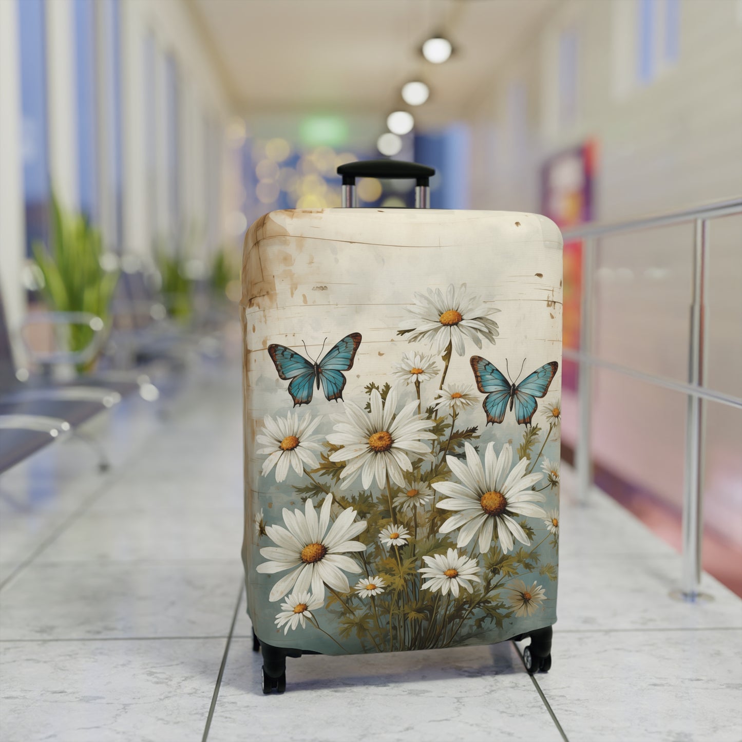 Rustic Farmhouse Daisy and Butterfly Design  - Luggage Protector and Cover 3 Sizes