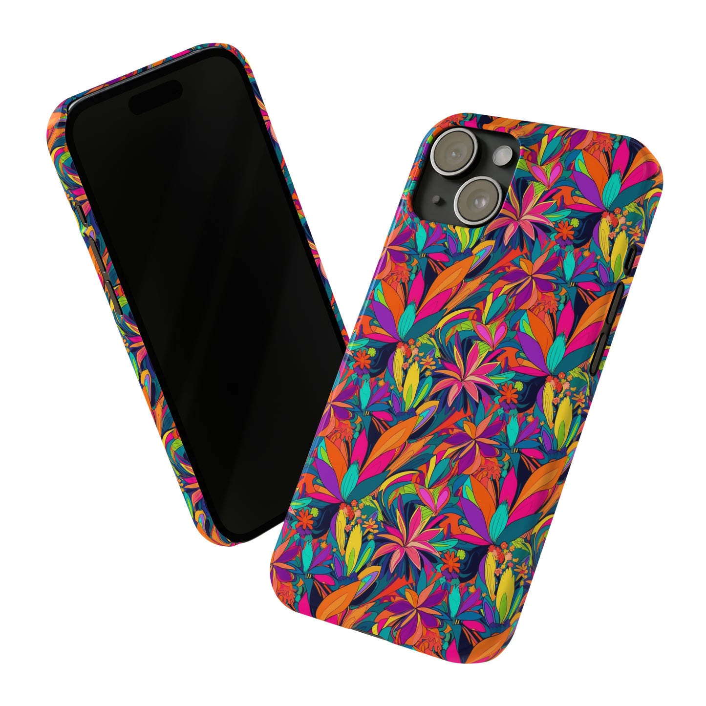 Tropical Neon Flowers Iphone 15-12 Slim Phone Case