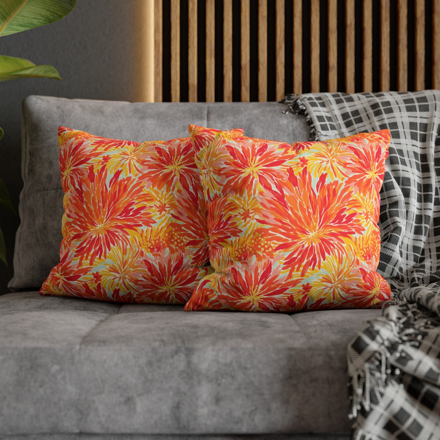 Golden Citrus Blooms: Vibrant Orange and Yellow Watercolor Flowers Spun Polyester Square Pillowcase 4 Sizes