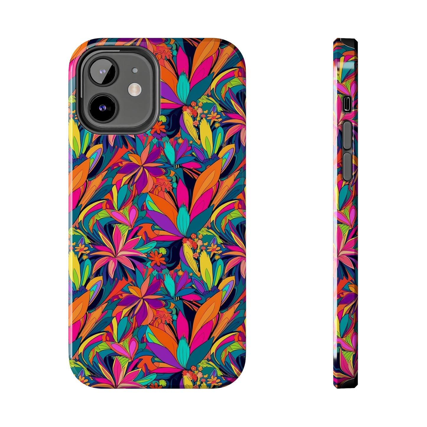 Tropical Neon Flowers Iphone Tough Phone Case