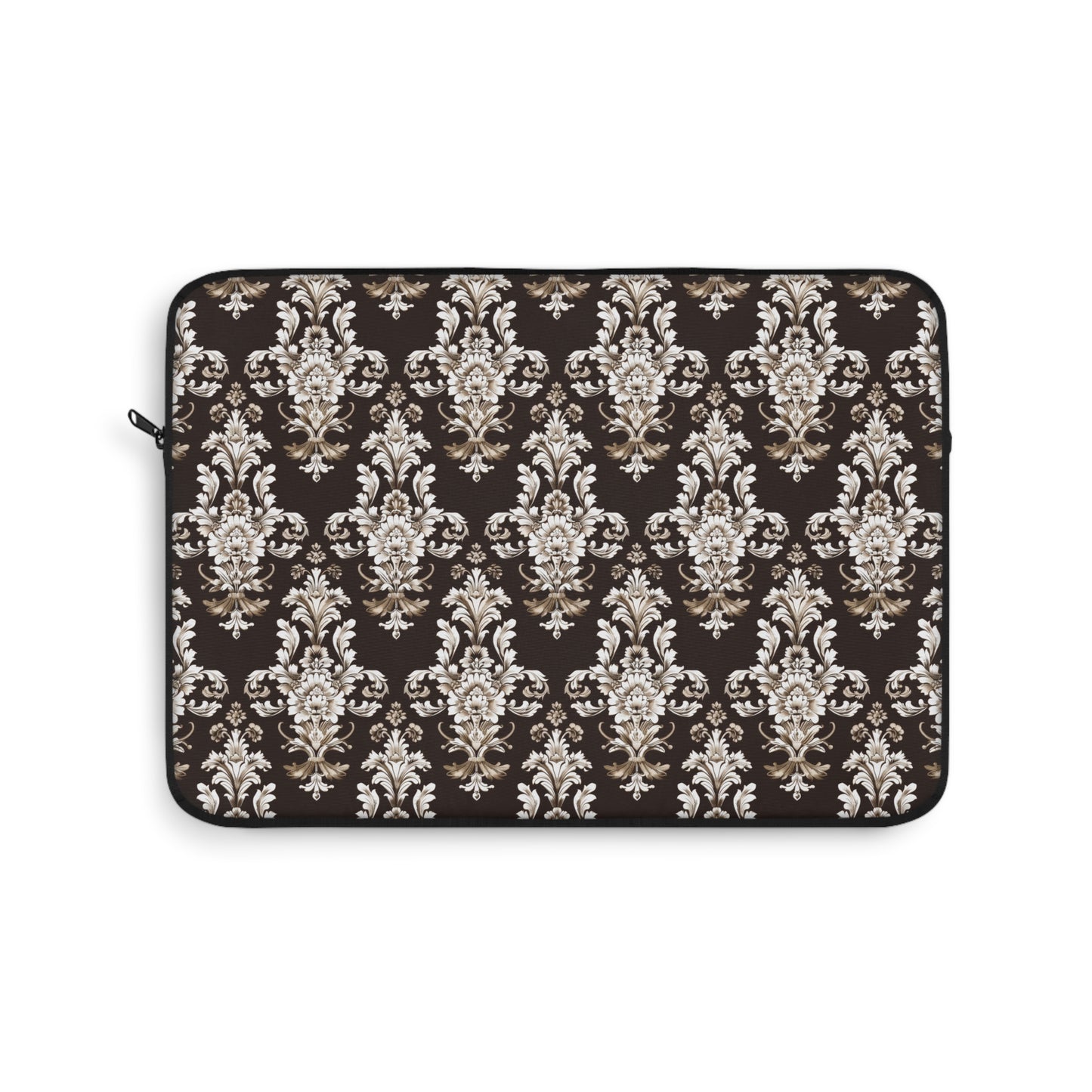 Elegant Rococo Pattern of Intricate Brown and White Floral Scroll Design Laptop or Ipad Protective Sleeve 3 Sizes Available