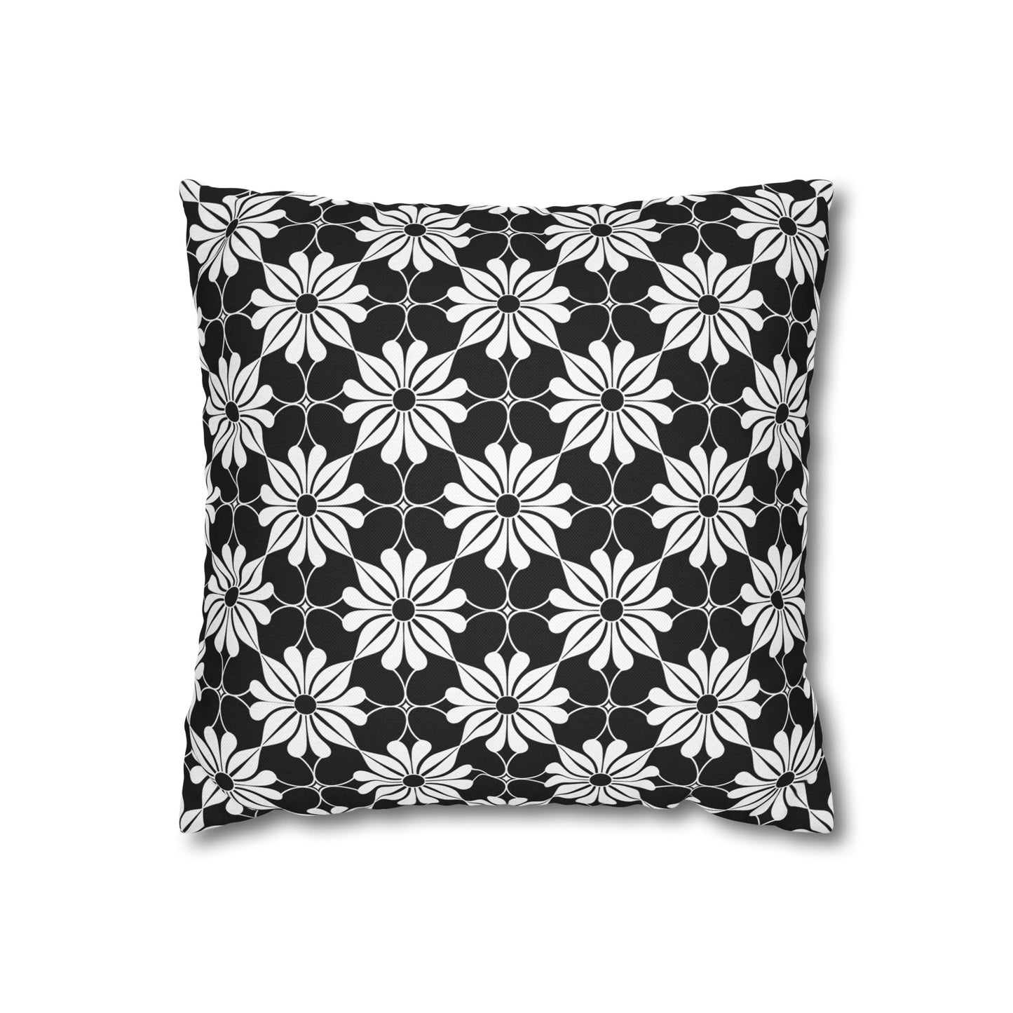 Retro Chic Monochrome Floral Geometric Flowers Spun Polyester Square Pillowcase 4 Sizes