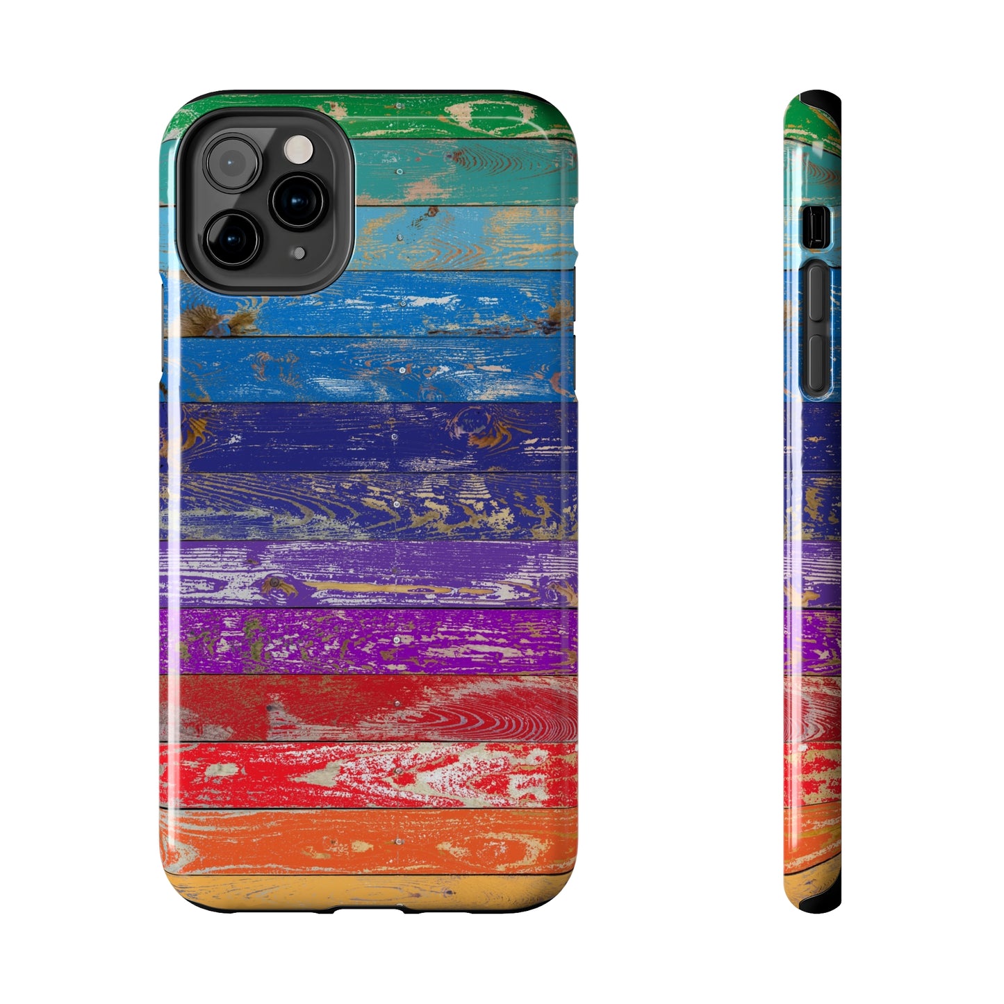 Rainbow Wood Planks Iphone Tough Phone Case