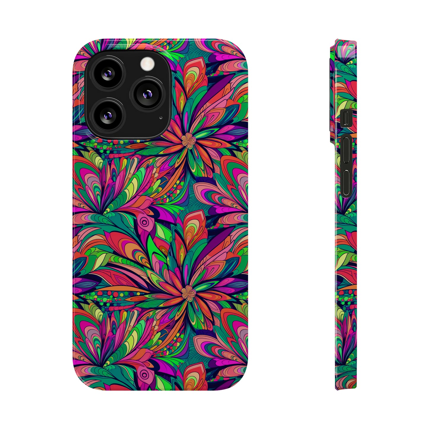 Tropical Large Neon Flowers Iphone 15-12 Slim Phone Case