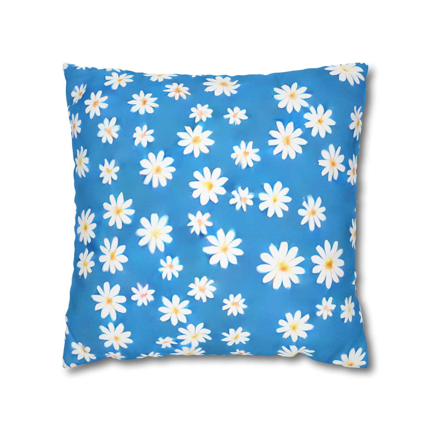 Skys Whisper: Tiny White Daisies on a Serene Blue Spun Polyester Square Pillowcase 4 Sizes