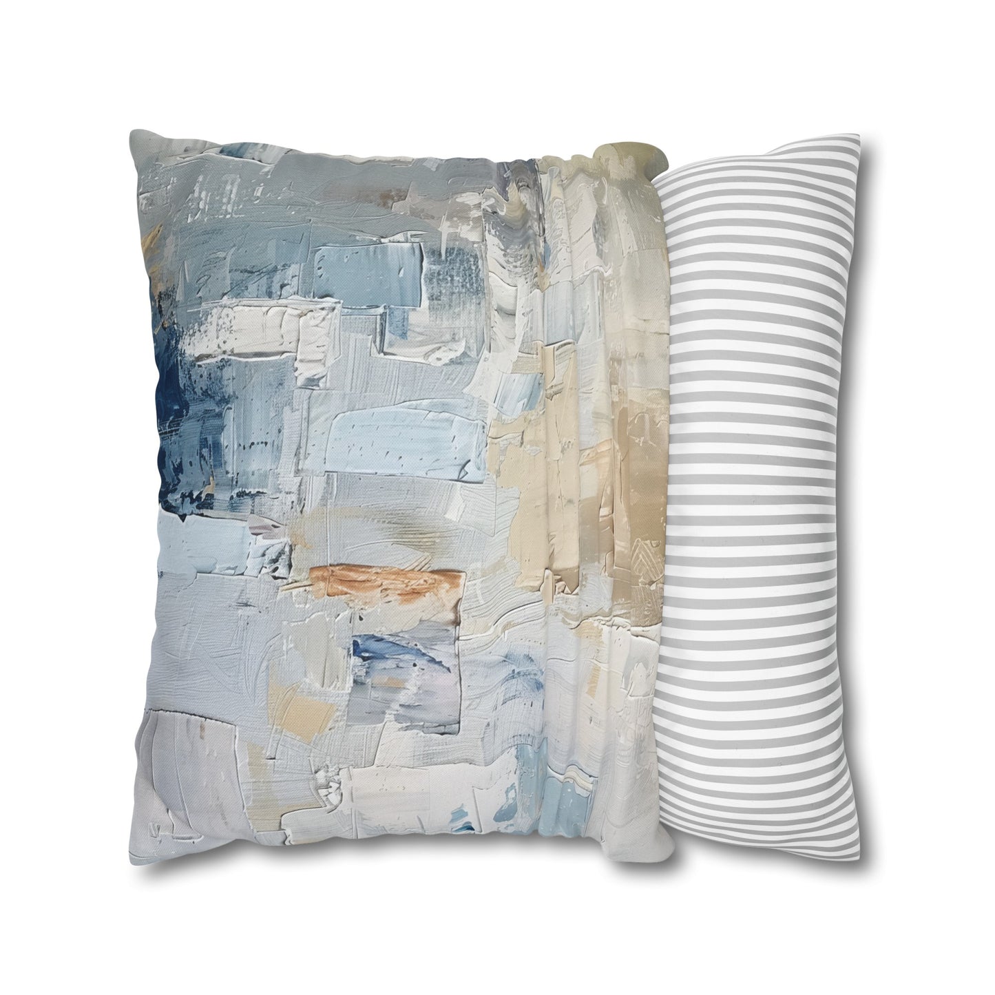 Bold Contrasts Abstract Tan, Grey and Blue Color Blocking with Heavy Strokes Spun Polyester Square Pillowcase 4 Sizes