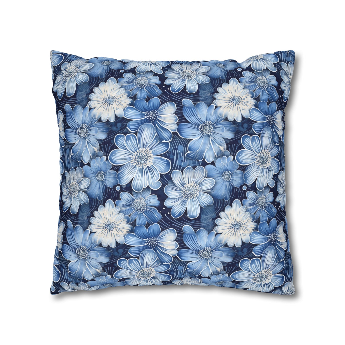 Watercolor Blossom in Blue and White Spun Polyester Square Pillowcase 4 Sizes