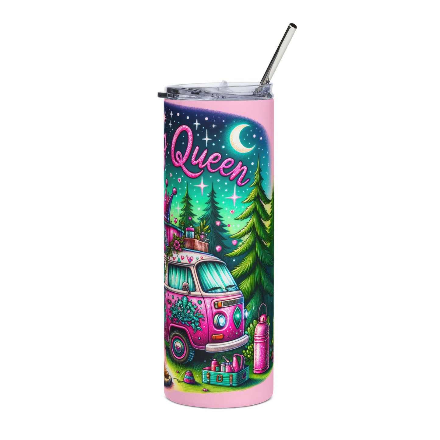 Camping Queen Tumbler Wrap Outdoor Camping Lover, Camper Van Seamless Design 20 oz Skinny Tumbler