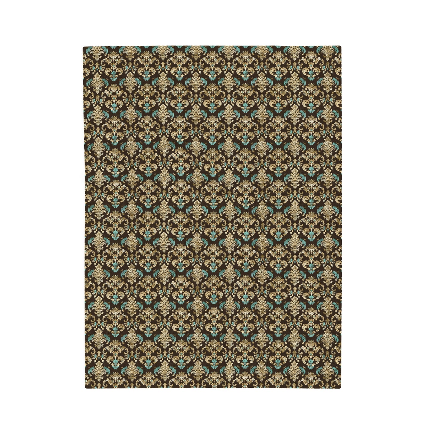 Luxurious Rococo Pattern of Ornate Brown and Teal Floral Scroll Design Velveteen Plush Blanket 3 Sizes