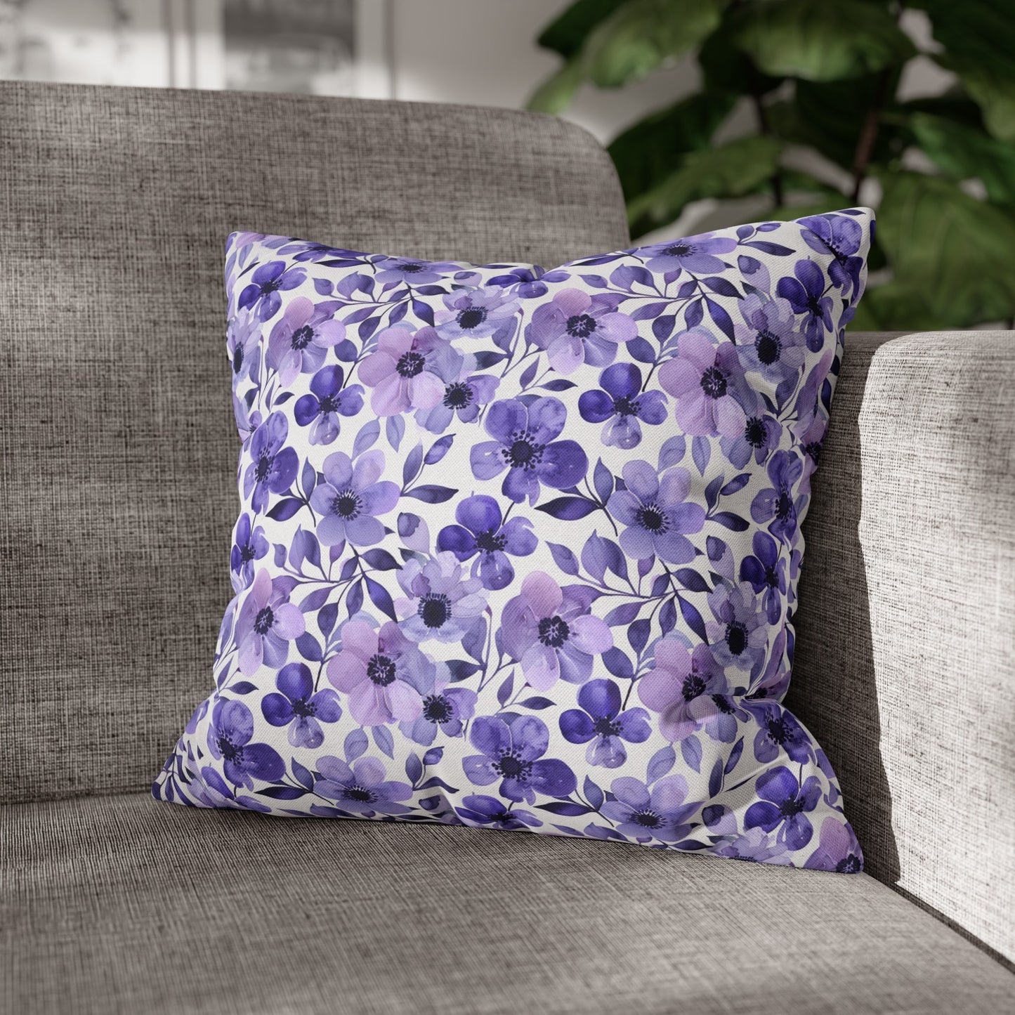 Elegant Purple Watercolor Blossoms Spun Polyester Square Pillowcase 4 Sizes