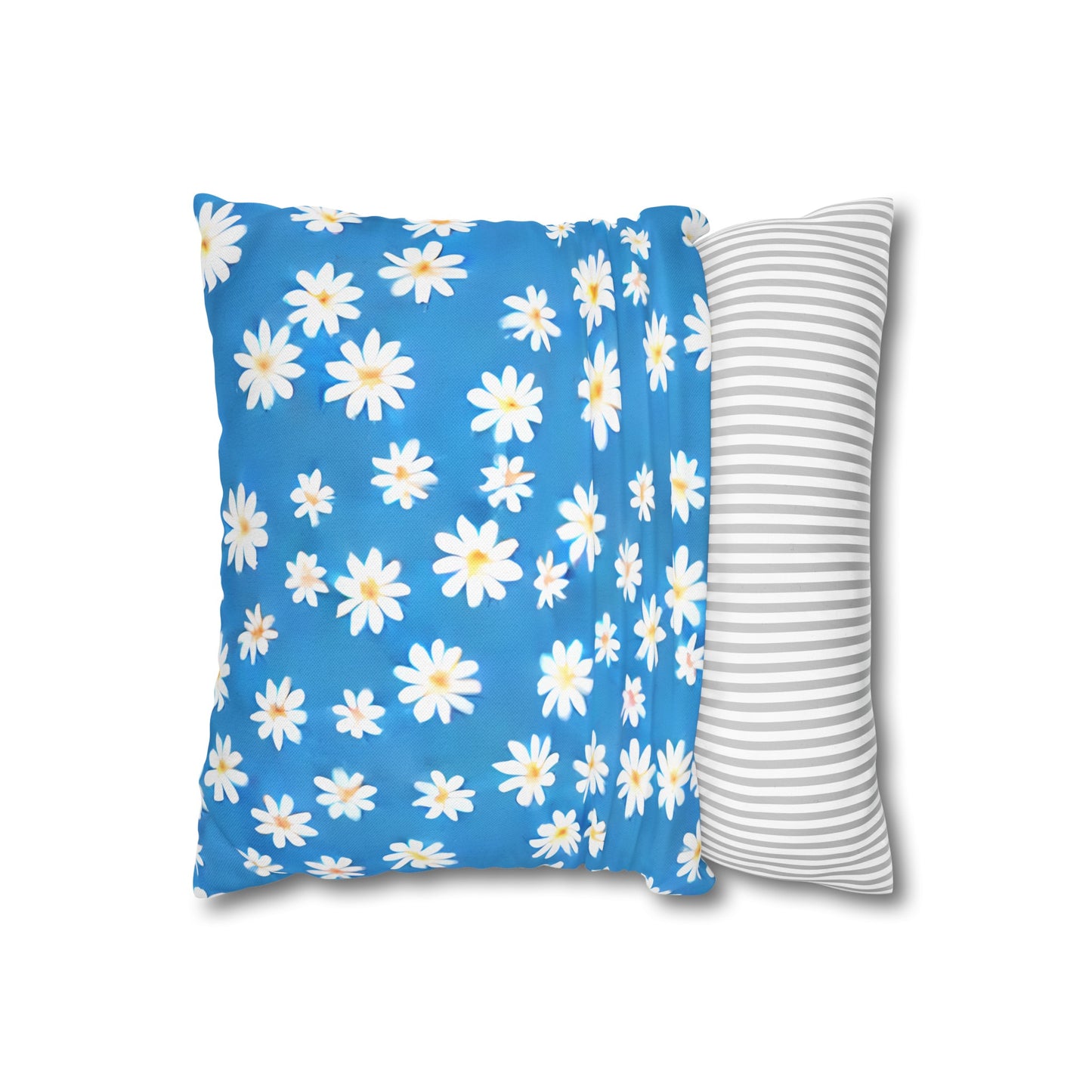 Skys Whisper: Tiny White Daisies on a Serene Blue Spun Polyester Square Pillowcase 4 Sizes