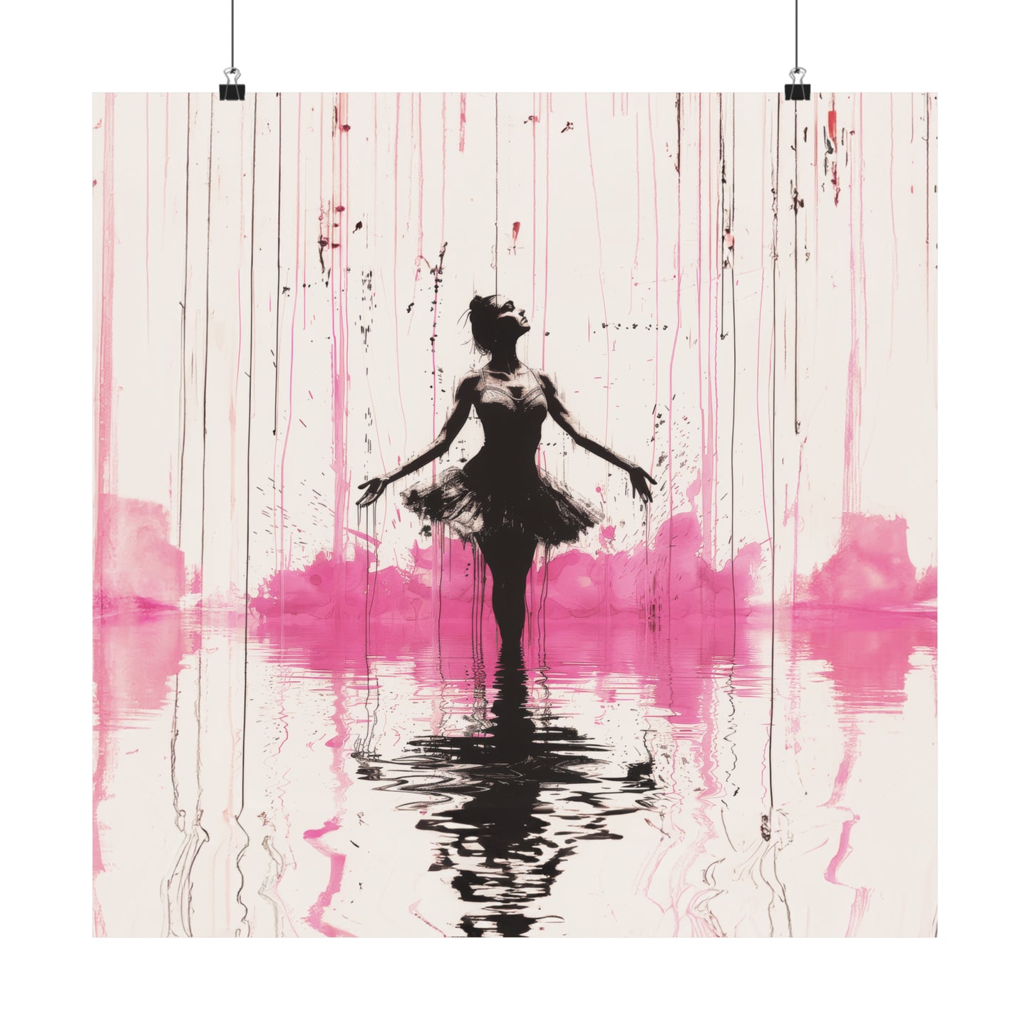 Poetic Elegance: Ballerina Dancing in Pink Rain, Reflecting the Beauty of Ballet Print on Matte Poster - 11 Sizes