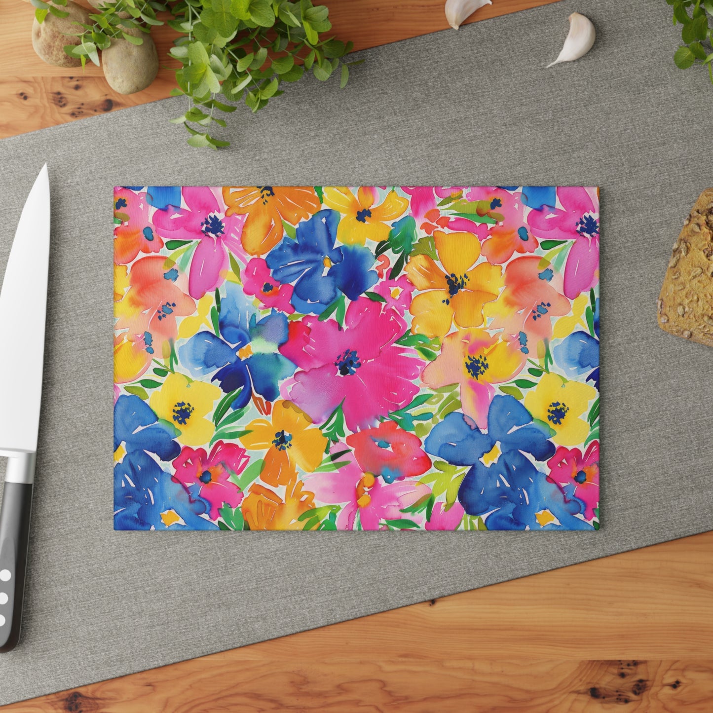 Springtime Kaleidoscope: Multi-color Watercolor Blossoms in Bloom Cutting Board 2 Sizes