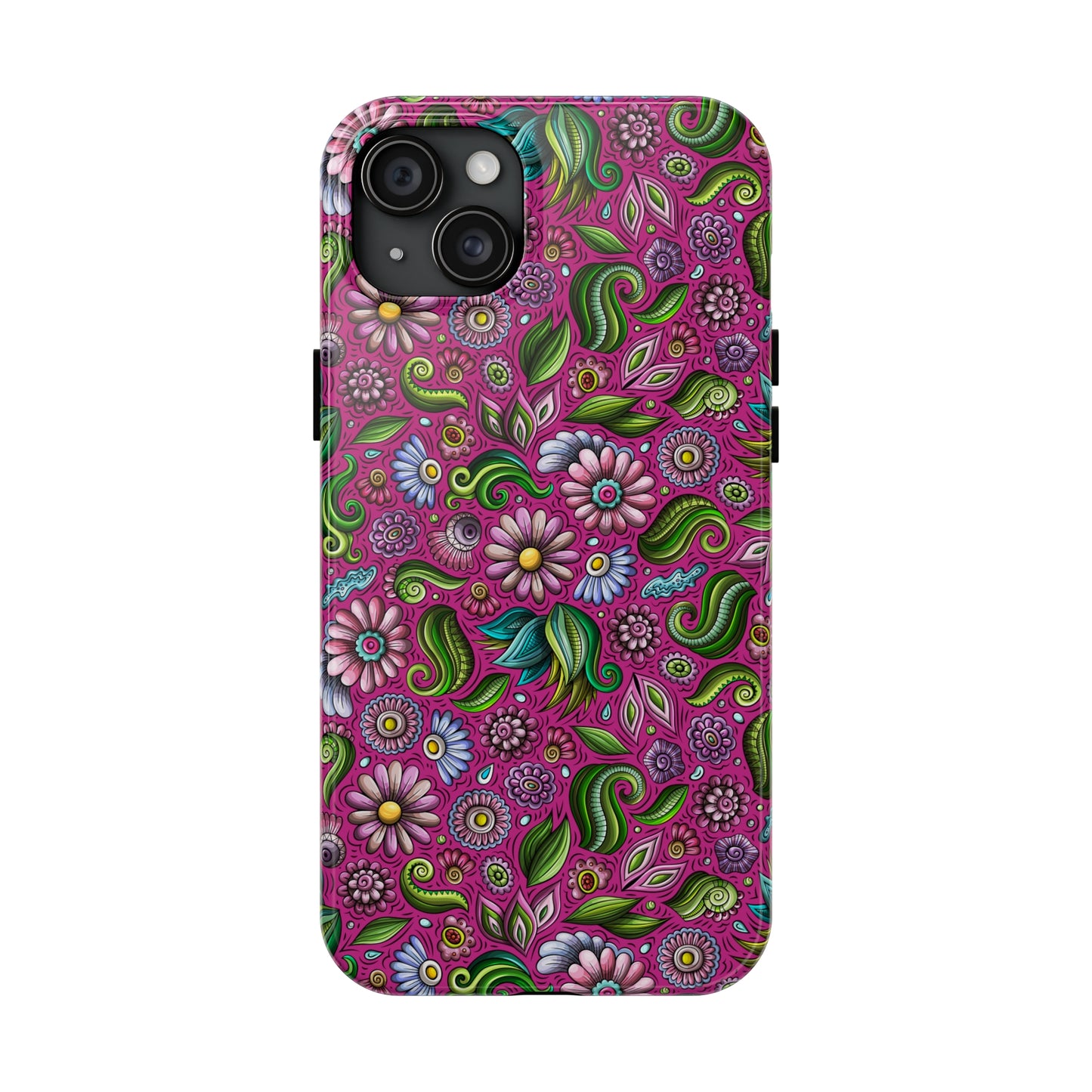 Purple & Pink Daisy Floral Print Hot Pink Background Iphone Tough Phone Case