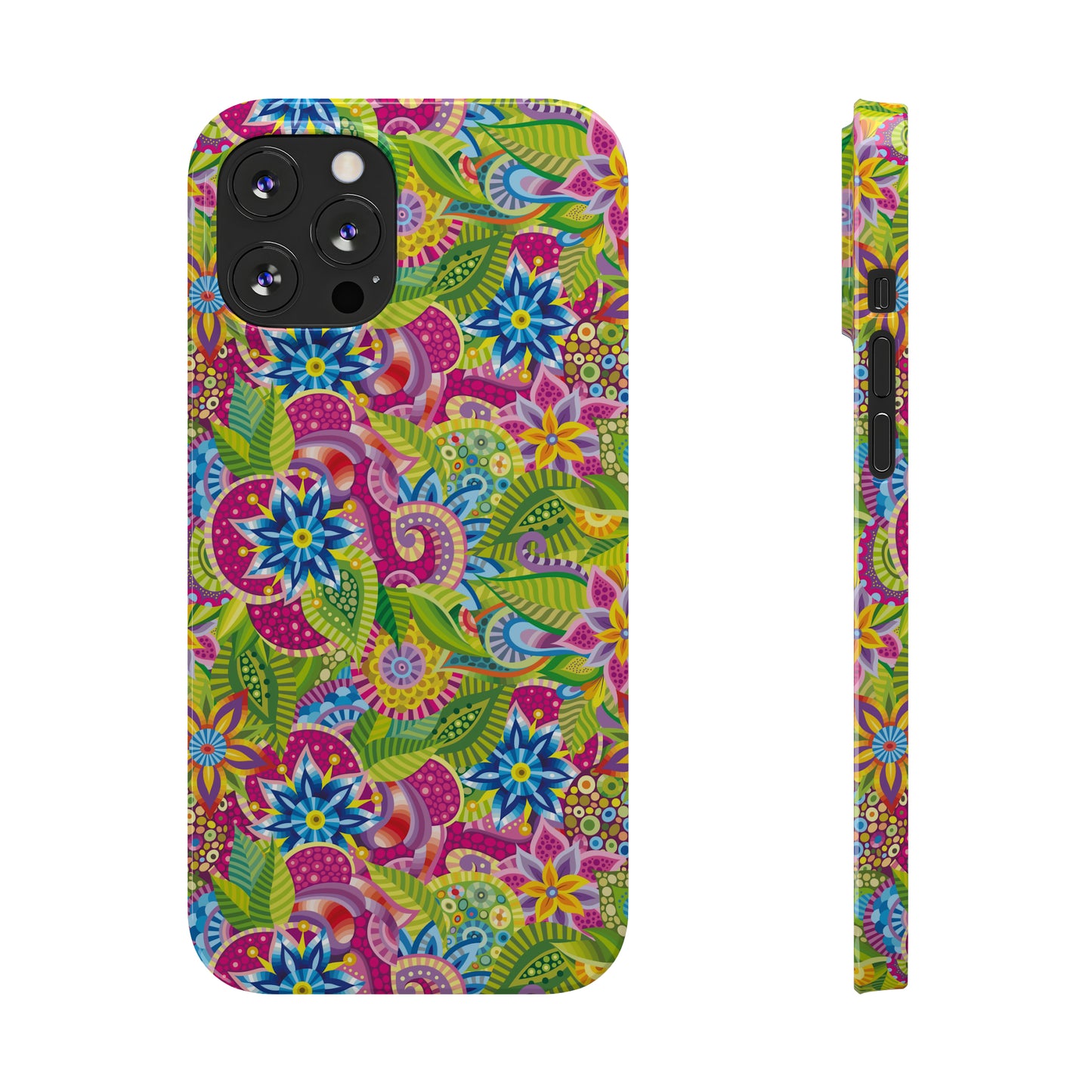 Vibrant Array of Abstract Flowers and Paisley in Rainbow Hues Iphone 15-12 Slim Phone Case