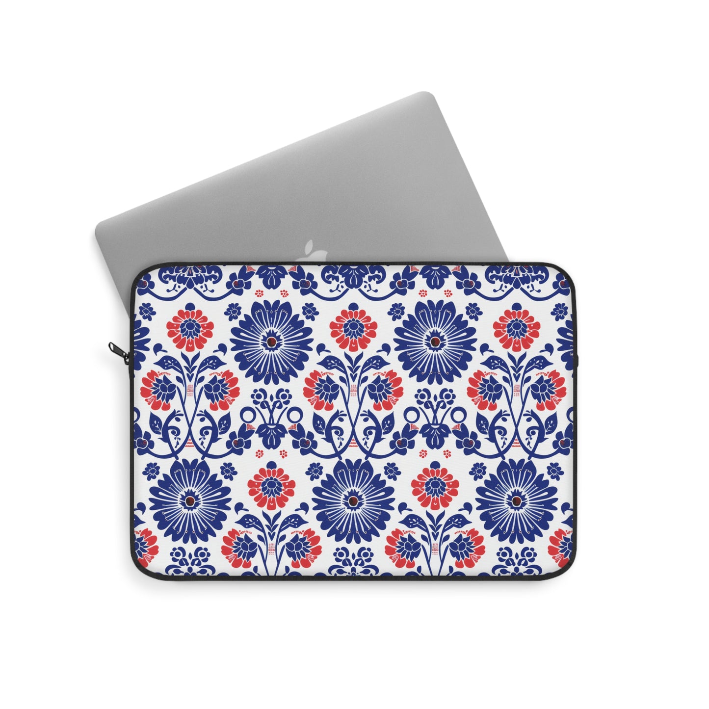 Charming Folk Blooms in Classic Polish Pottery Inspired Floral Pattern in Blue and Red Laptop or Ipad Protective Sleeve 3 Sizes Available