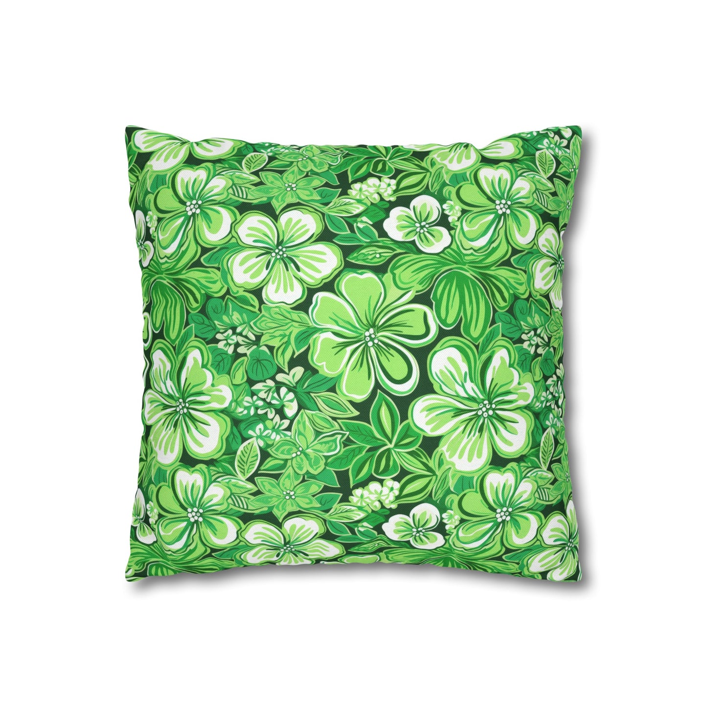 Emerald Essence: Floral Bloom Design in Green Hues Spun Polyester Square Pillowcase 4 Sizes